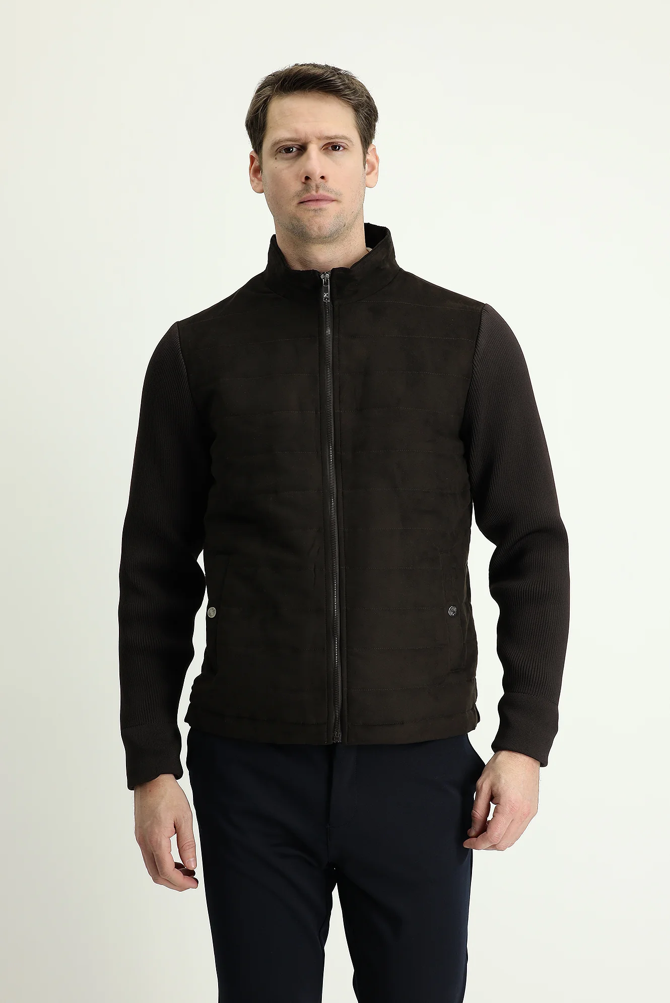 Orta Kahve Süet Bomber Ceket Mont - Image 3