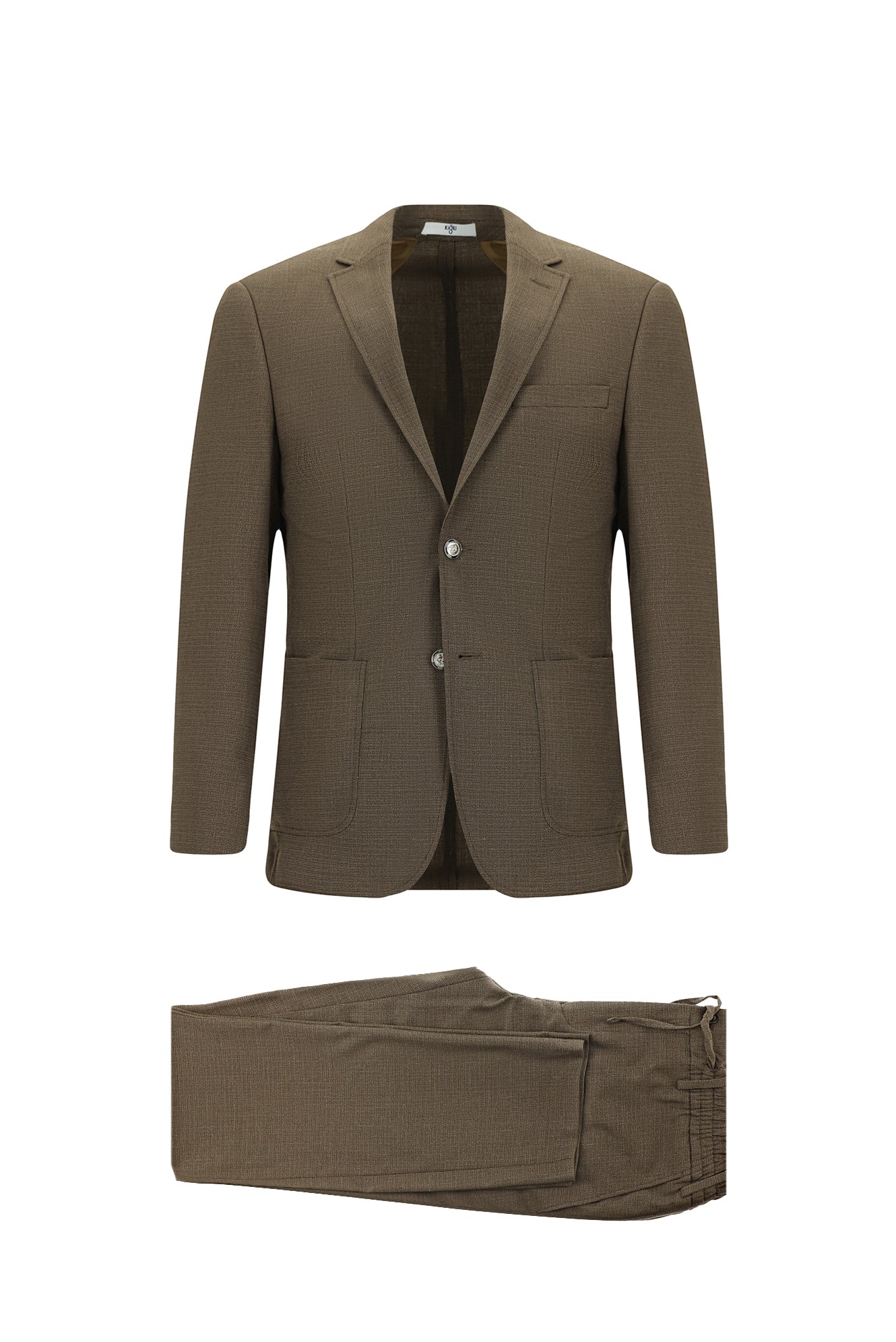 Orta Kahve 7 Drop Super Slim Fit Eksra Dar Kesim Desenli Beli Lastikli İpli Spor Takım Elbise