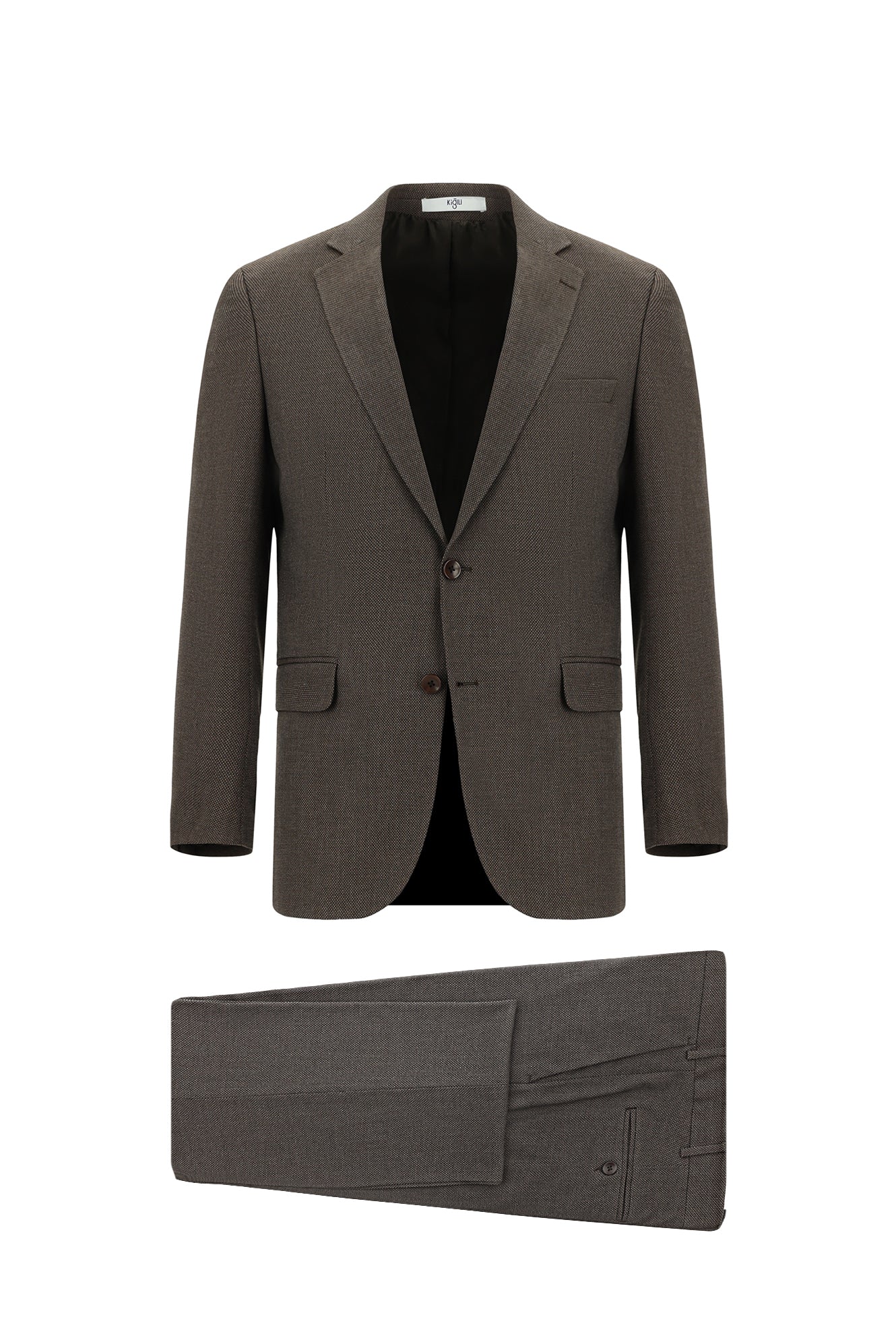 Orta Kahve 7 Drop Super Slim Fit Eksra Dar Kesim Desenli Takım Elbise