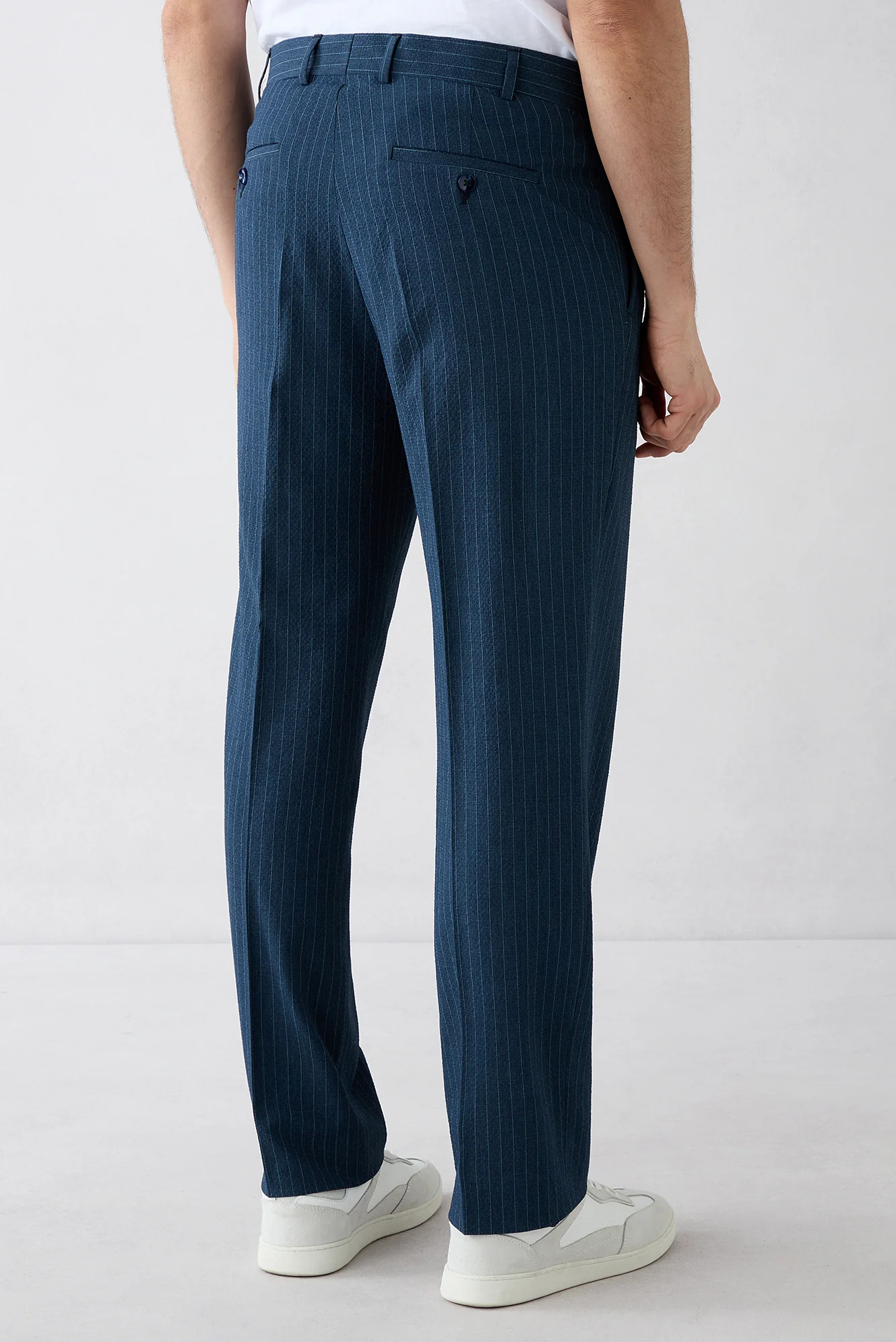 Orta Lacivert 4 Drop Relaxed Fit Rahat Kesim Mono Yaka Çizgili Takım Elbise - Image 6