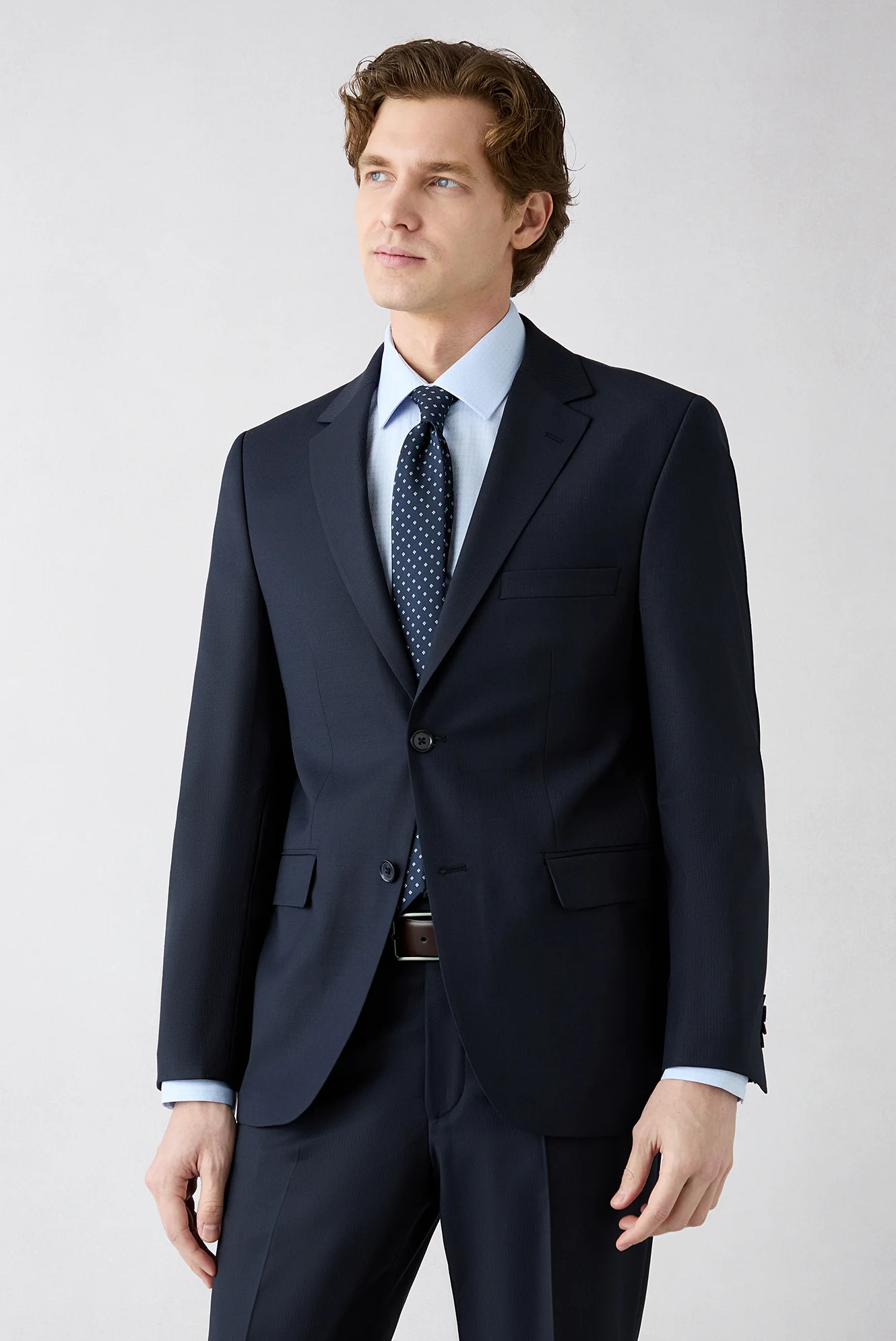 Orta Lacivert 4 Drop Relaxed Fit Rahat Kesim Yünlü Çizgili Mono Yaka Takım Elbise - Image 2