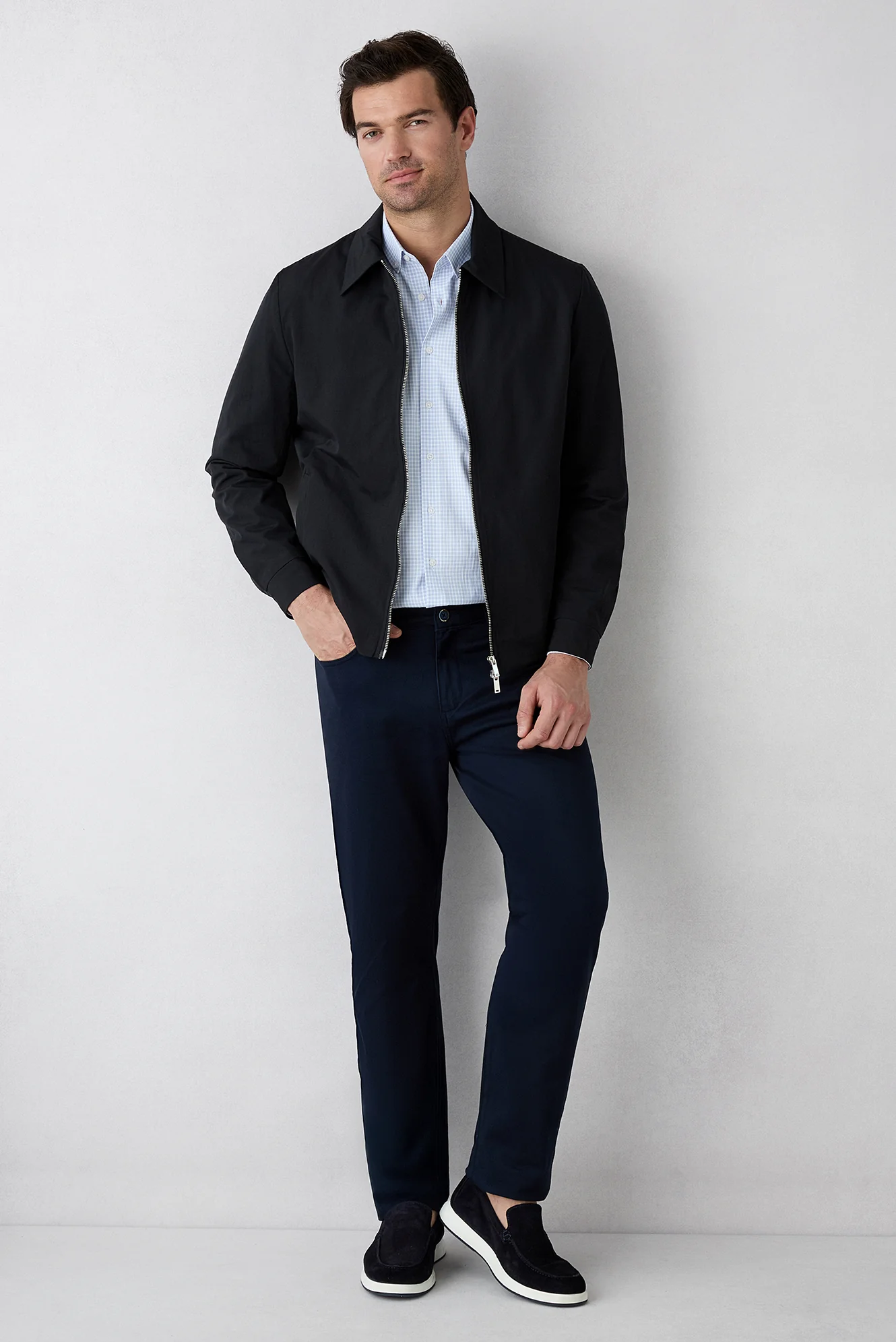 Orta Lacivert Regular Fit Standart Kesim 5 Cep Pamuklu Düz Likralı Kanvas / Chino Pantolon