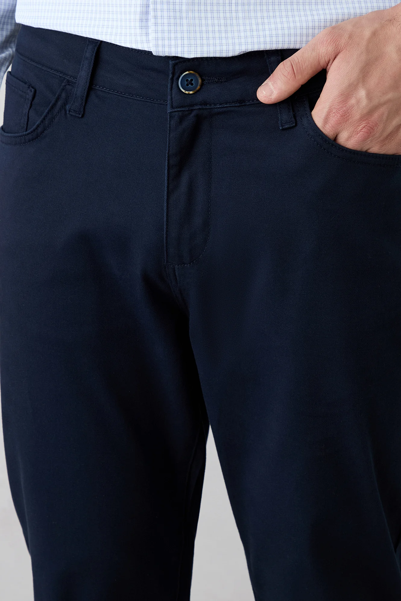 Orta Lacivert Regular Fit Standart Kesim 5 Cep Pamuklu Düz Likralı Kanvas / Chino Pantolon - Image 4