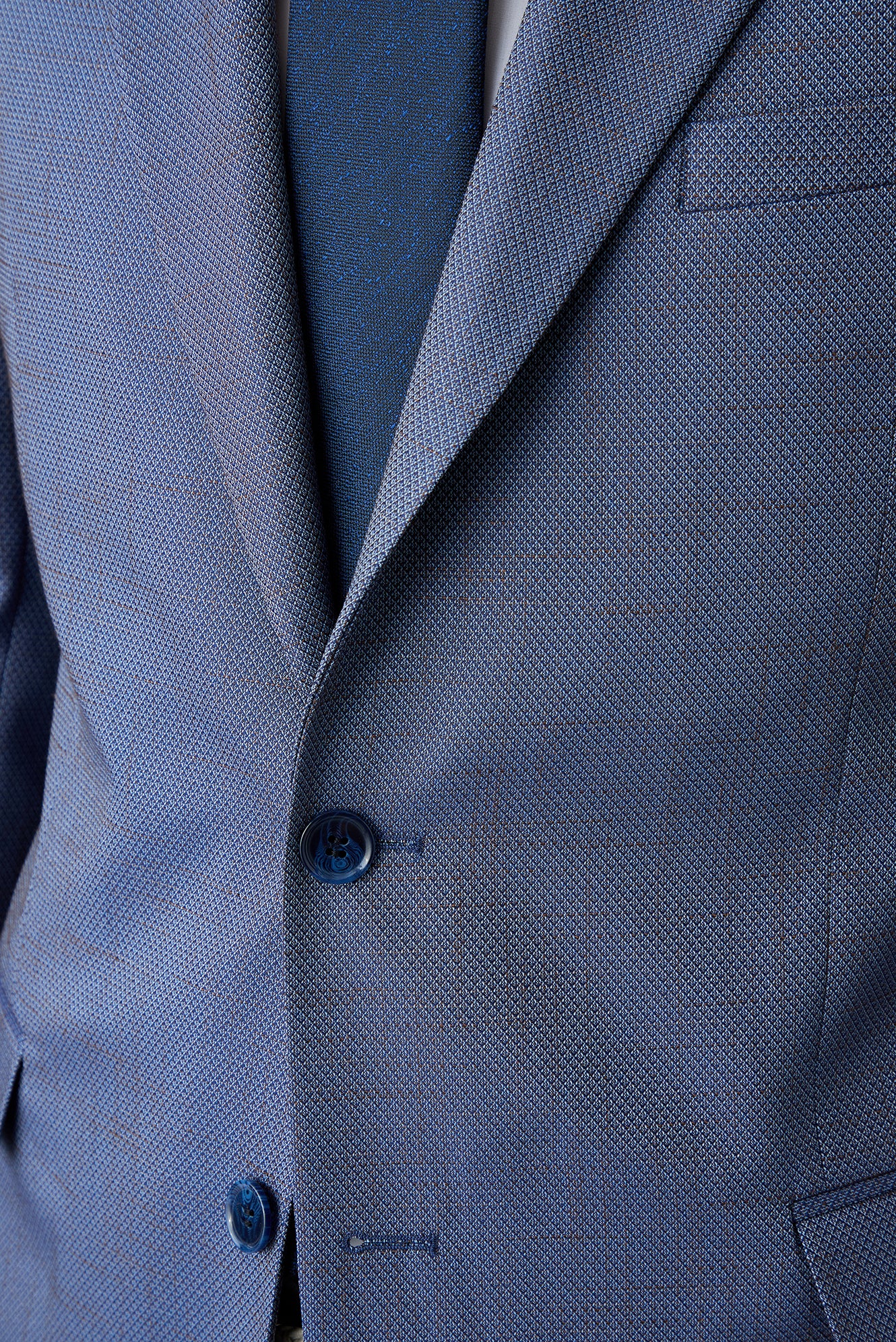 Orta Lacivert 7 Drop Slim Fit Dar Kesim Mono Yaka Desenli Likralı Klasik Ceket - Image 3