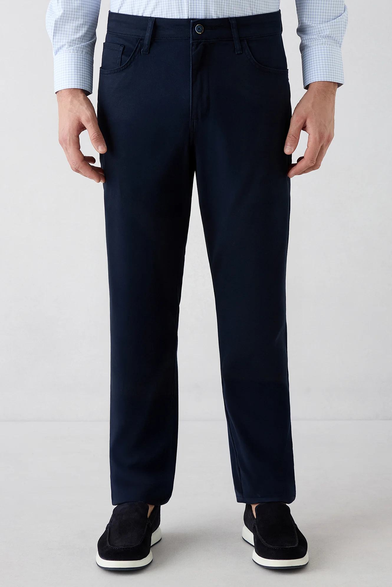 Orta Lacivert Slim Fit Dar Kesim 5 Cep Pamuklu Düz Likralı Kanvas / Chino Pantolon - Image 2