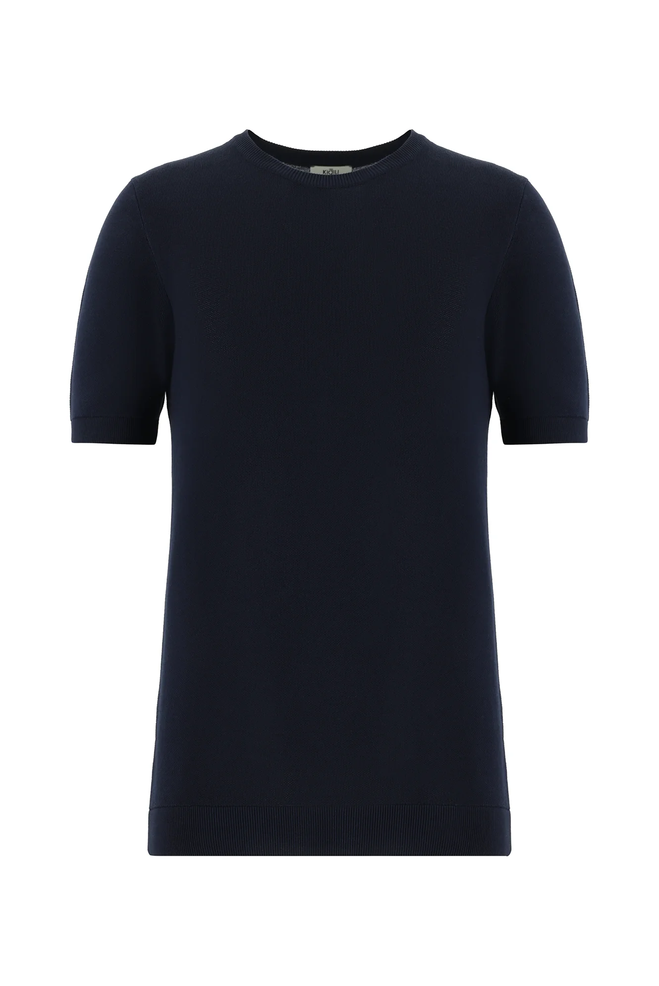 Orta Lacivert Bisiklet Yaka Slim Fit Dar Kesim Desenli Tişört