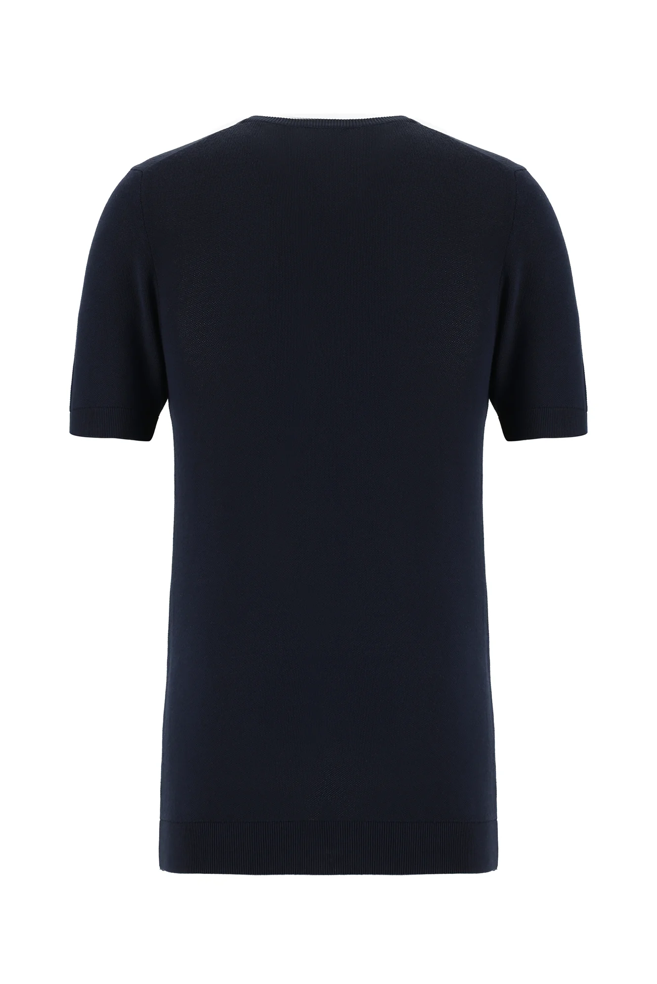 Orta Lacivert Bisiklet Yaka Slim Fit Dar Kesim Desenli Tişört - Image 2