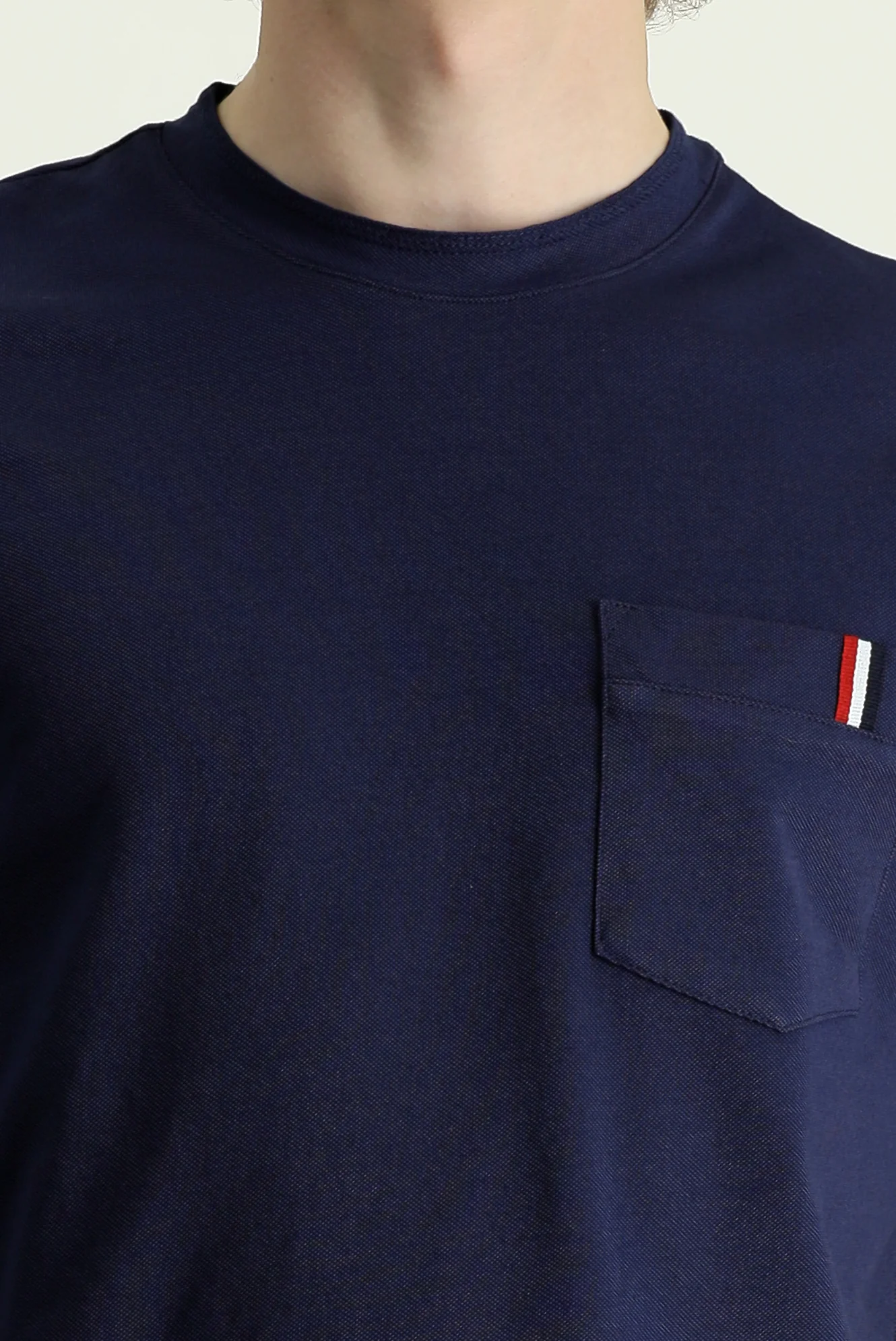 Orta Lacivert Bisiklet Yaka Slim Fit Dar Kesim Baskılı Pamuklu Tişört - Image 4