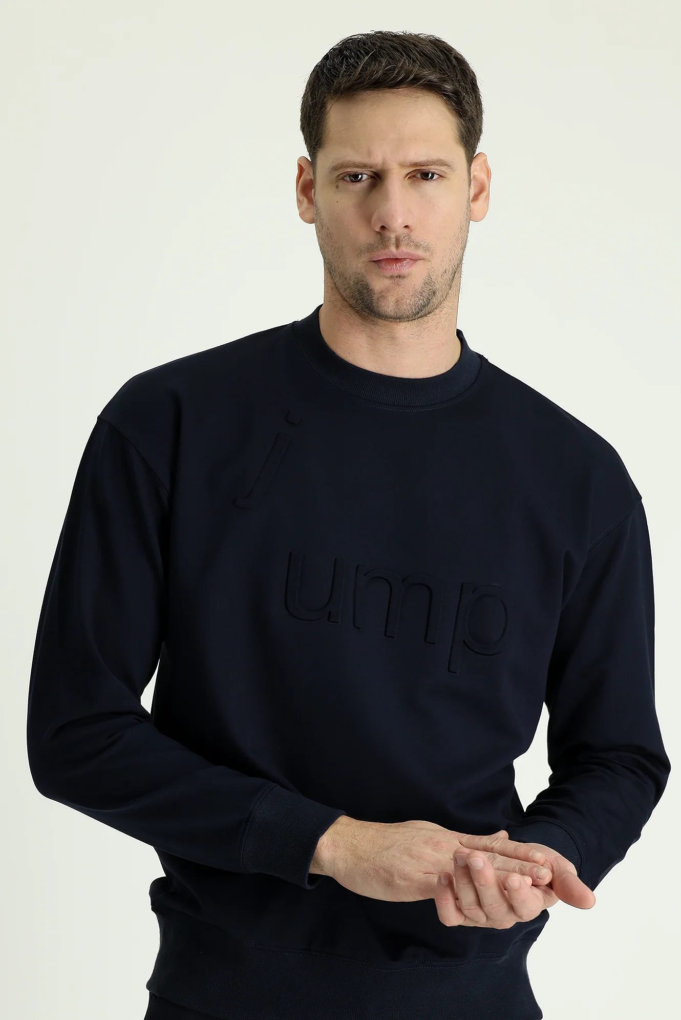 Orta Lacivert Bisiklet Yaka Slim Fit Dar Kesim Baskılı Sweatshirt - Image 2