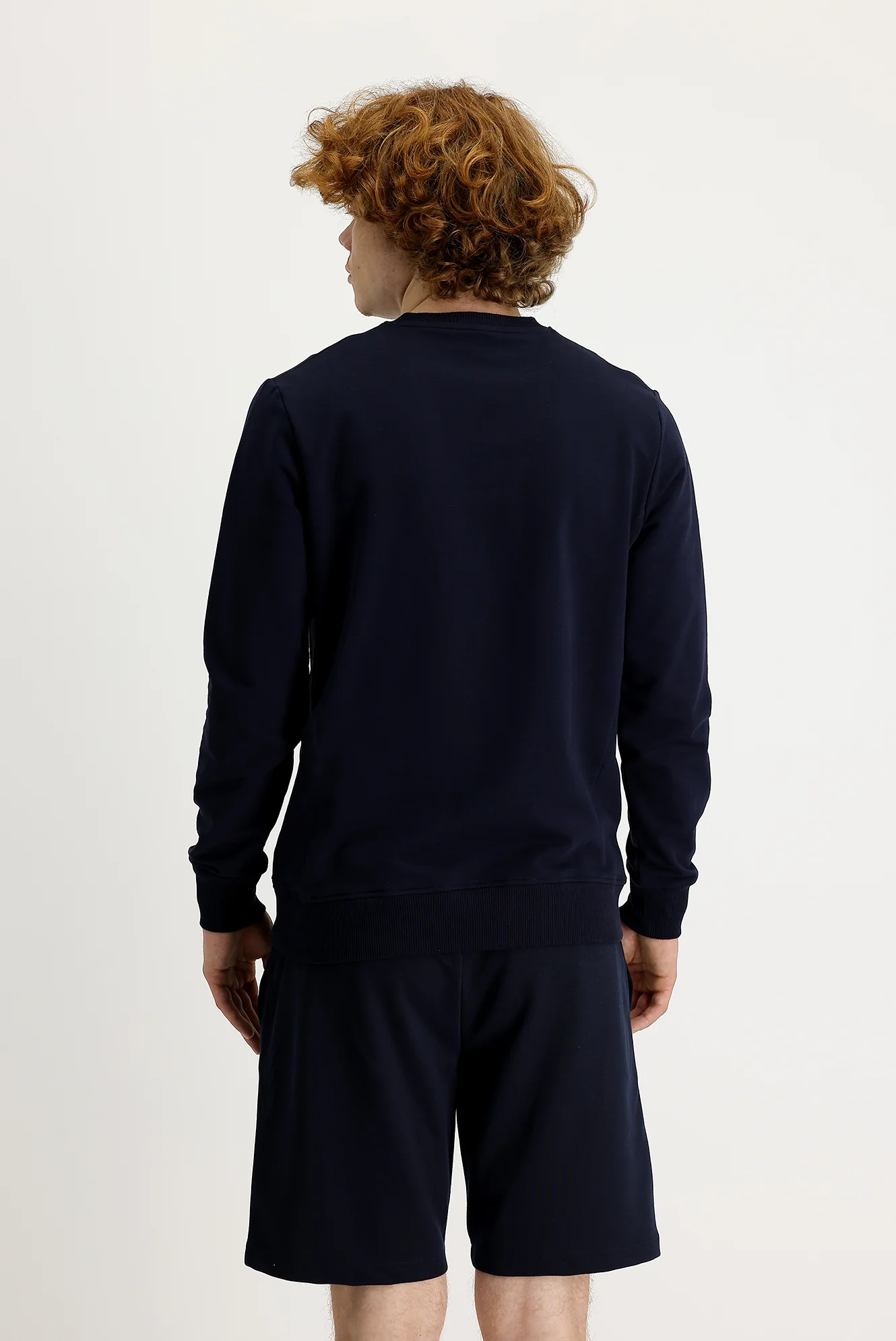 Orta Lacivert Bisiklet Yaka Slim Fit Dar Kesim Baskılı Sweatshirt - Image 3