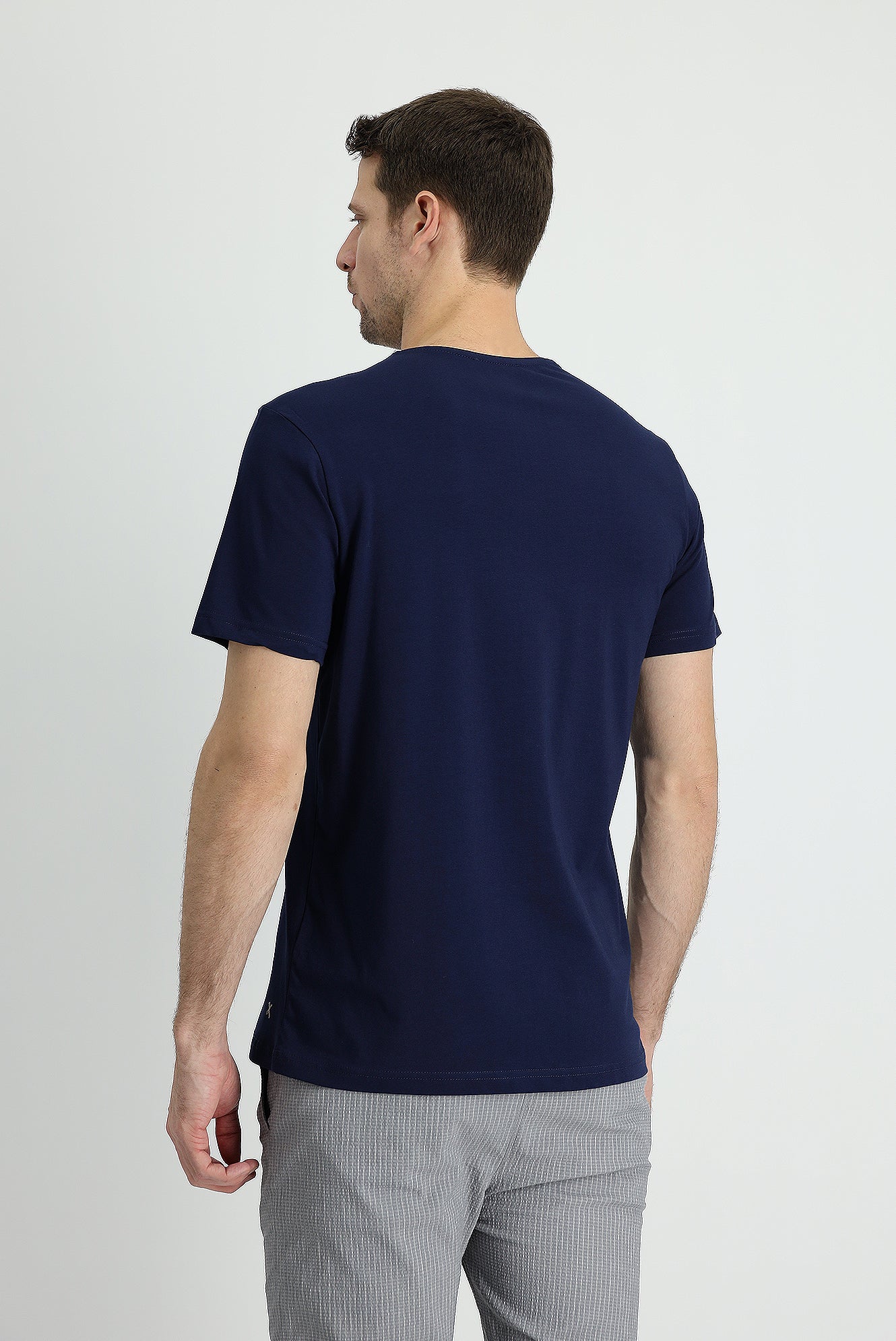 Orta Lacivert Bisiklet Yaka Slim Fit Dar Kesim Nakışlı Pamuklu Süprem Tişört - Image 2