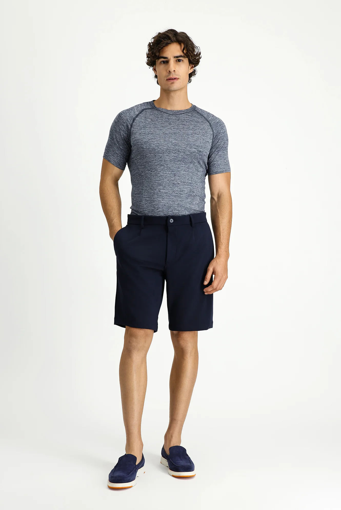 Orta Lacivert Bisiklet Yaka Slim Fit Dar Kesim Spor Tişört - Image 2