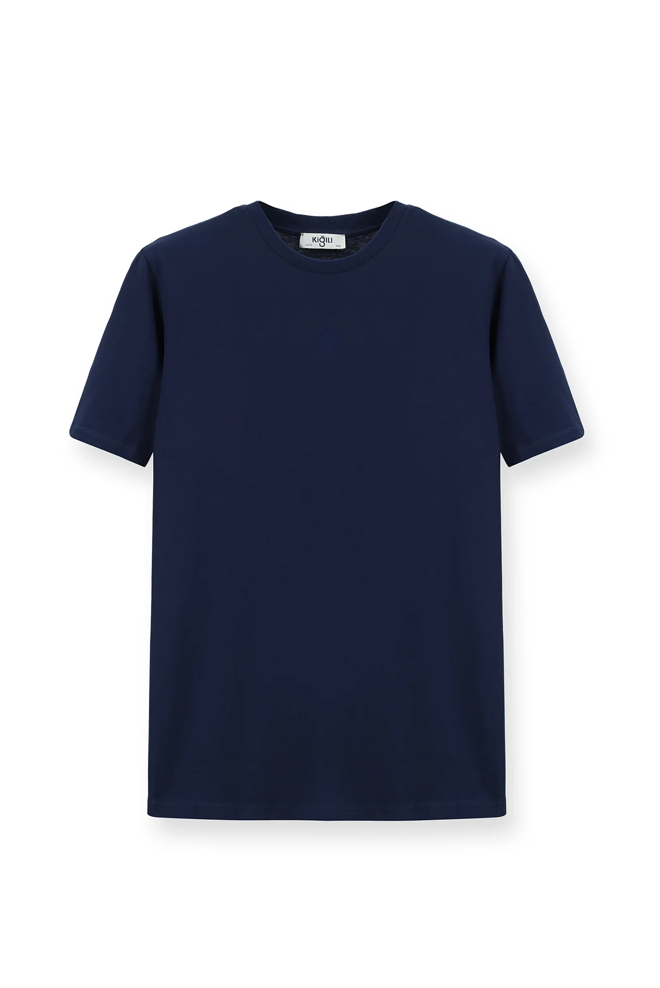 Orta Lacivert Bisiklet Yaka Slim Fit %100 Pamuk Tişört - Image 6