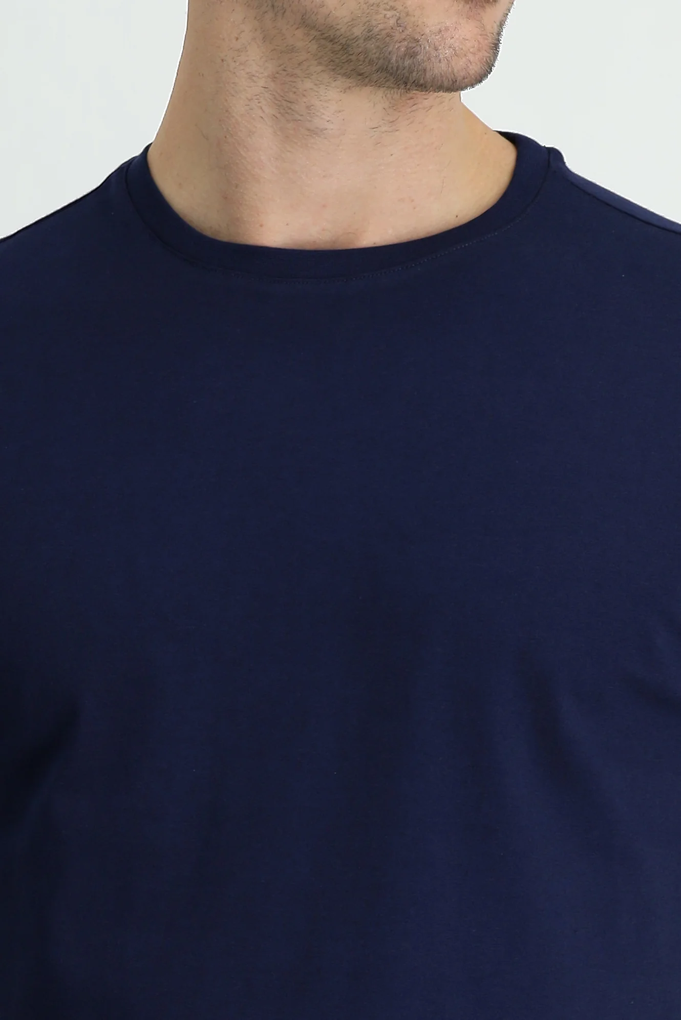 Orta Lacivert Bisiklet Yaka Slim Fit Dar Kesim Süprem Pamuk Tişört - Image 3