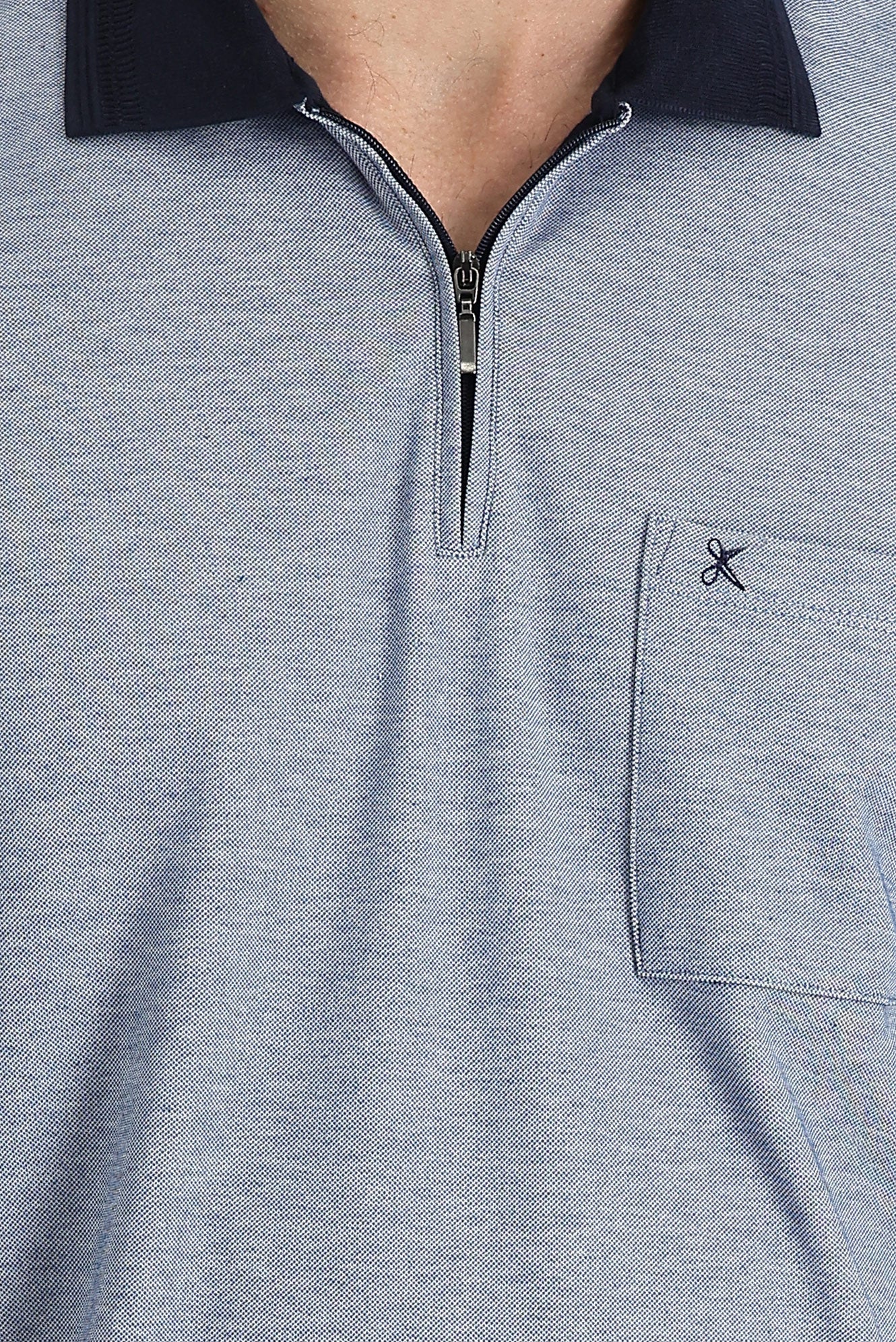 Orta Lacivert Cepli Polo Yaka Regular Fit Fermuarlı Nakışlı Tişört - Image 3