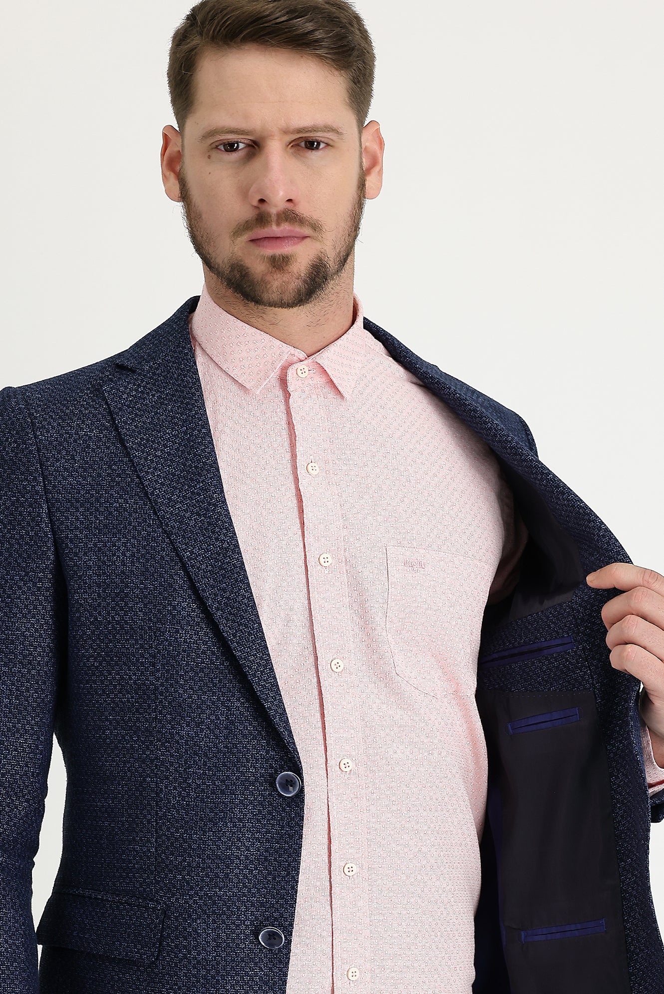 Orta Lacivert 4 Drop Relaxed Fit Rahat Kesim Desenli Klasik Ceket - Image 2