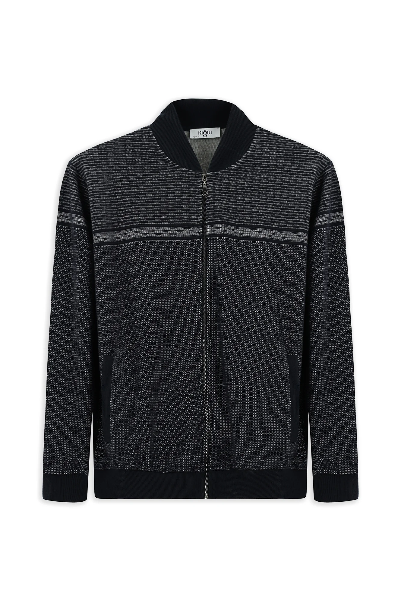 Orta Lacivert Desenli Fermuarlı Sweat Hırka - Image 6