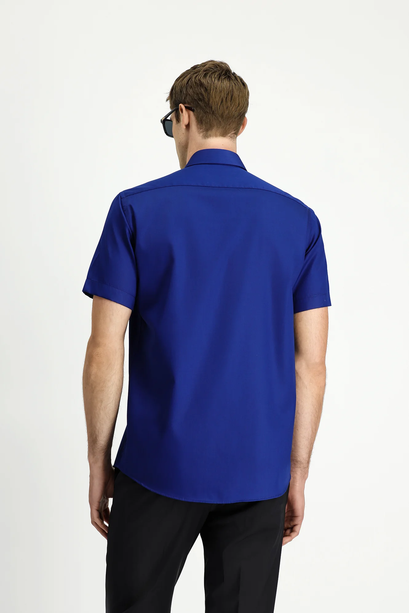 Orta Lacivert Kısa Kol Regular Fit Non Iron Pamuklu Gömlek - Image 5