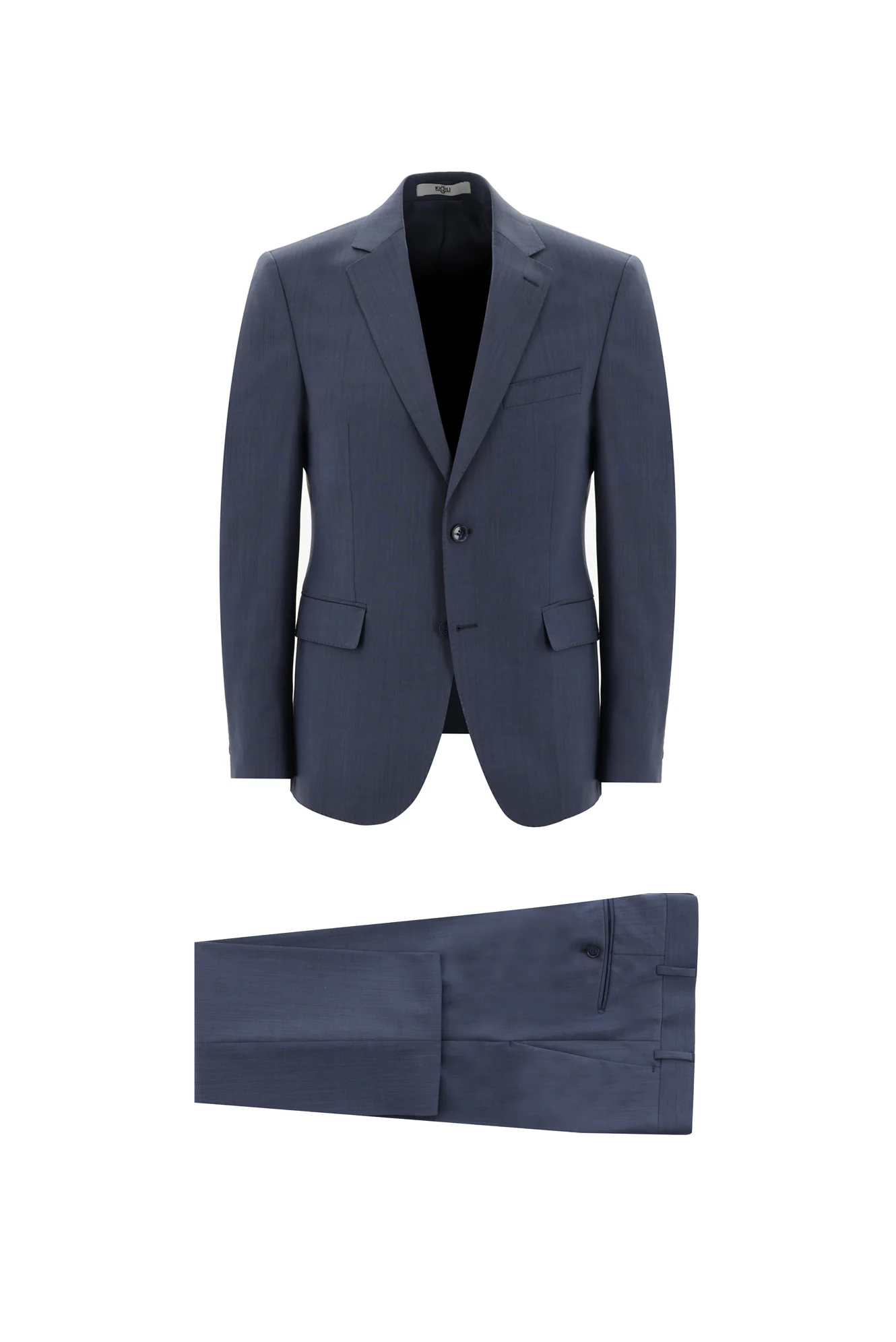 Orta Lacivert 7 Drop Slim Fit Dar Kesim Yünlü Takım Elbise