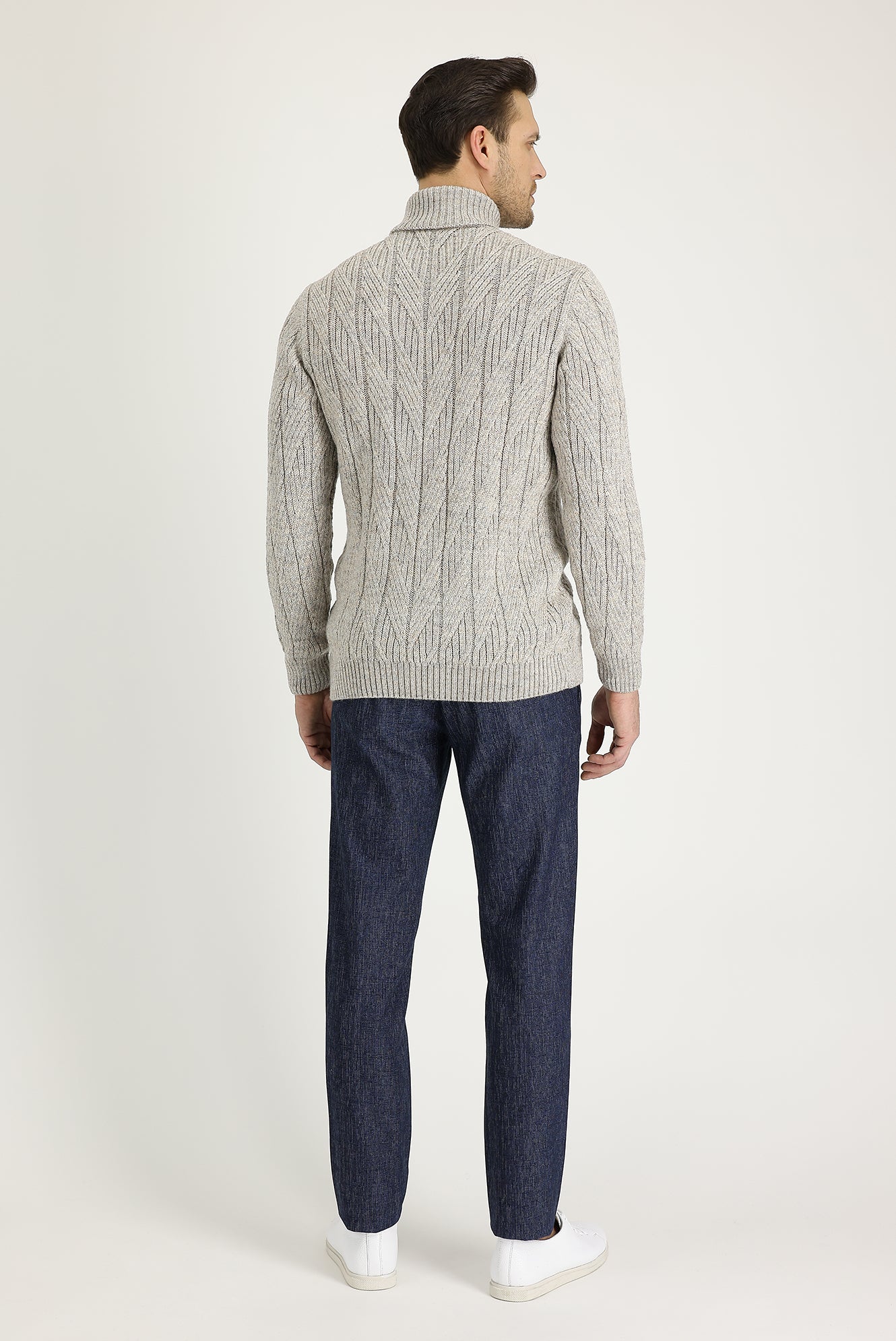 Orta Lacivert Slim Fit Dar Kesim Beli Lastikli İpli Desenli Likralı Pantolon - Image 4