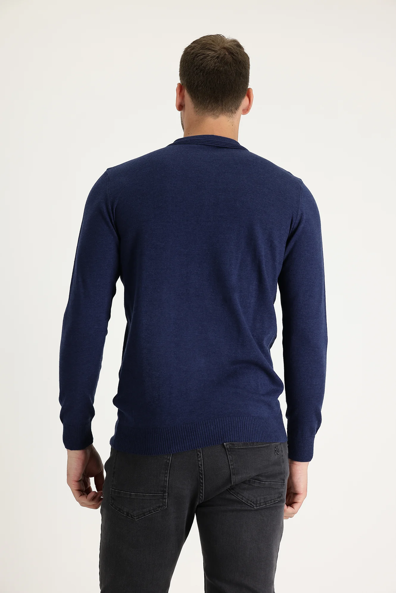 Orta Lacivert Melanj Polo Yaka Regular Fit Triko Kazak - Image 2
