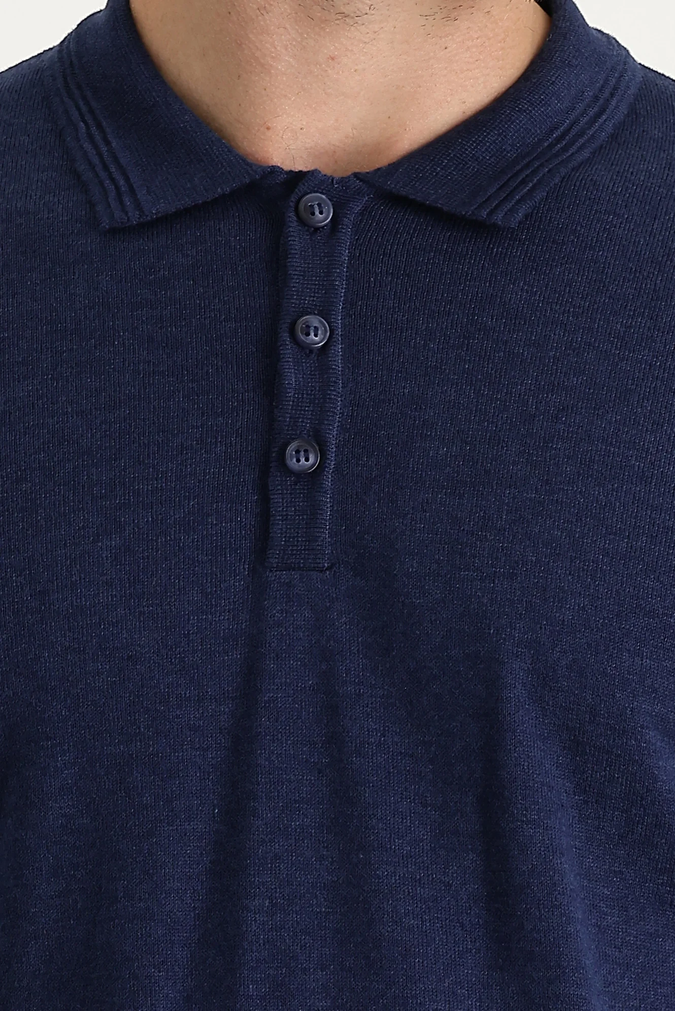 Orta Lacivert Melanj Polo Yaka Regular Fit Triko Kazak - Image 3