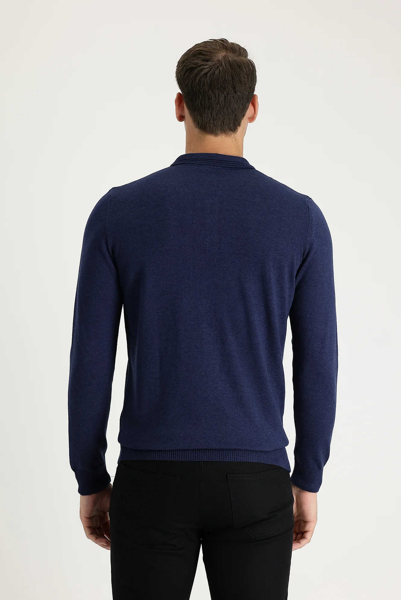 Orta Lacivert Melanj Polo Yaka Regular Fit Pamuklu Triko Kazak - Image 3