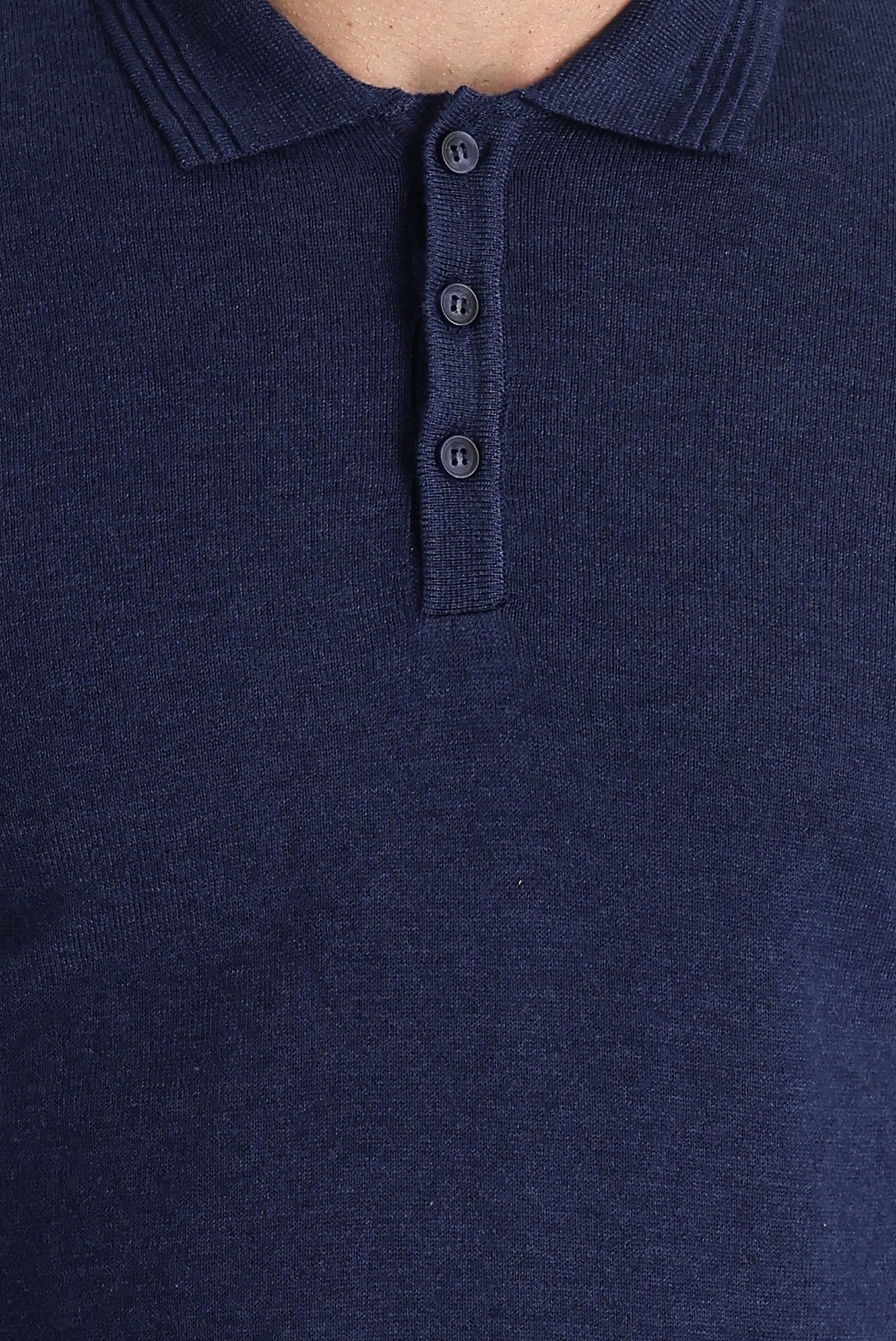 Orta Lacivert Melanj Polo Yaka Regular Fit Pamuklu Triko Kazak - Image 4