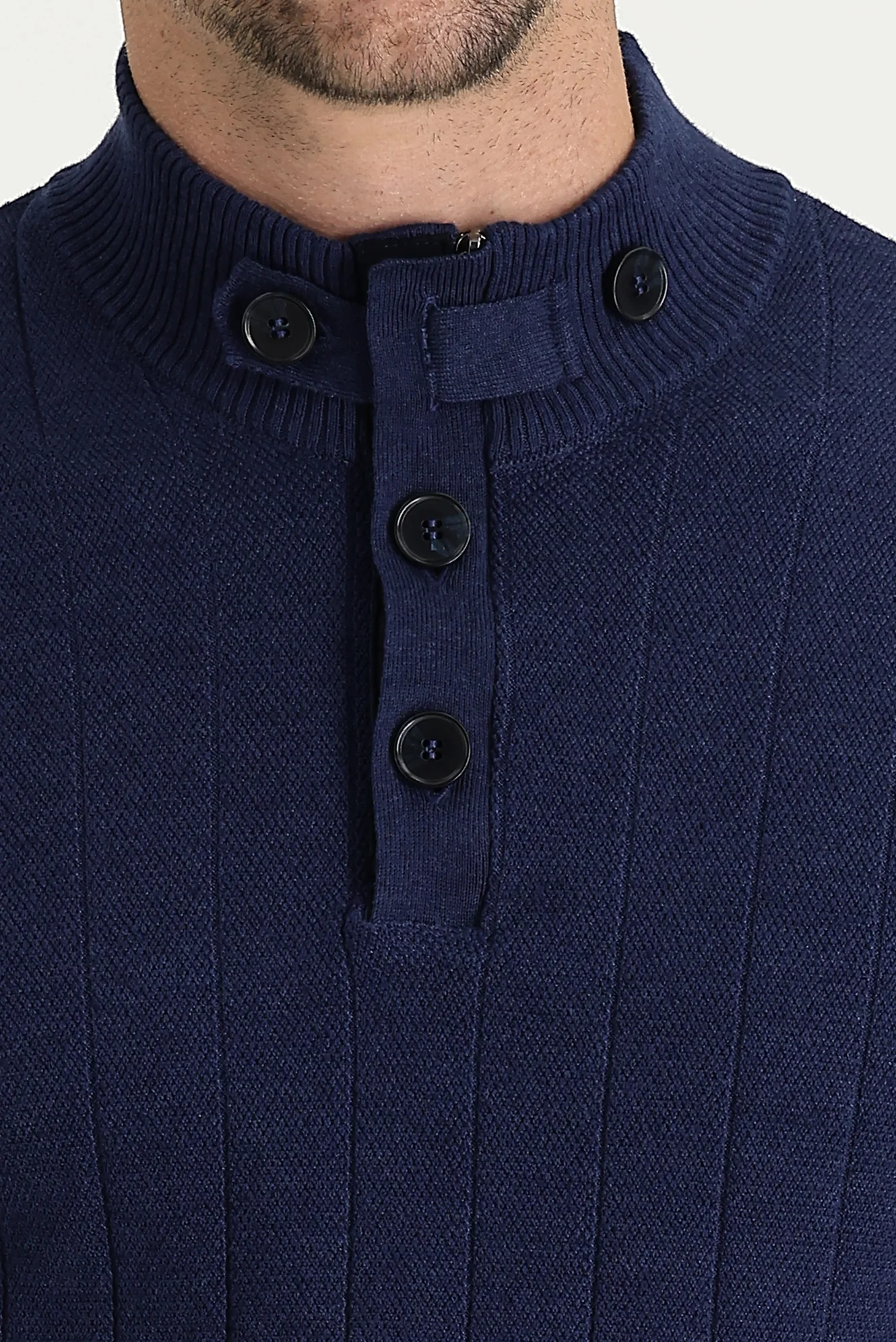 Orta Lacivert Melanj Yarım Balıkçı Yaka Slim Fit Dar Kesim Desenli Pamuklu Triko Kazak - Image 3