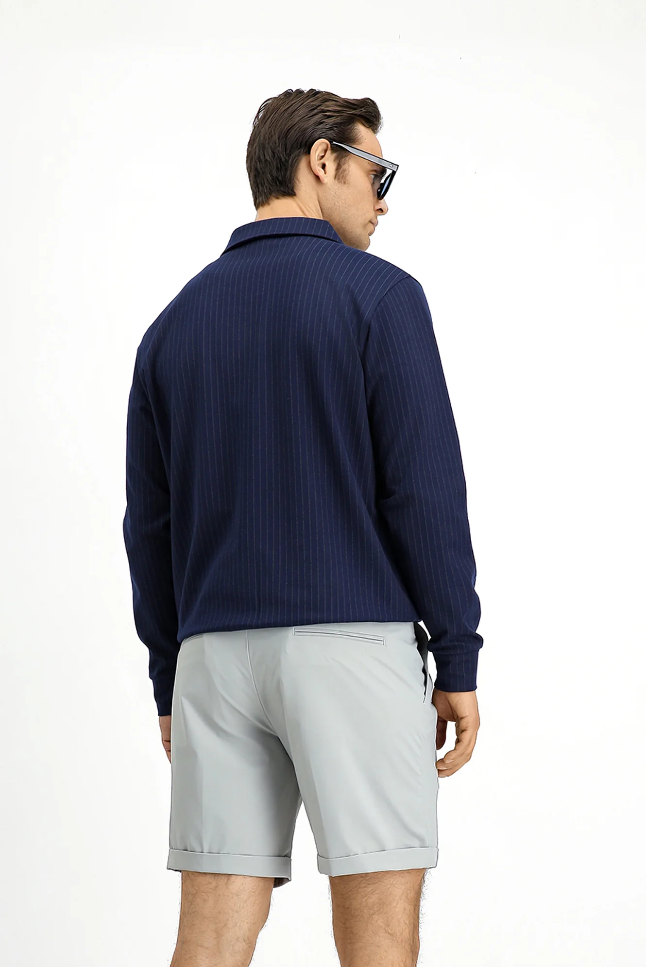 Orta Lacivert Mevsimlik Polo Yaka Regular Fit Çizgili Fermuarlı Sweat Mont - Image 6