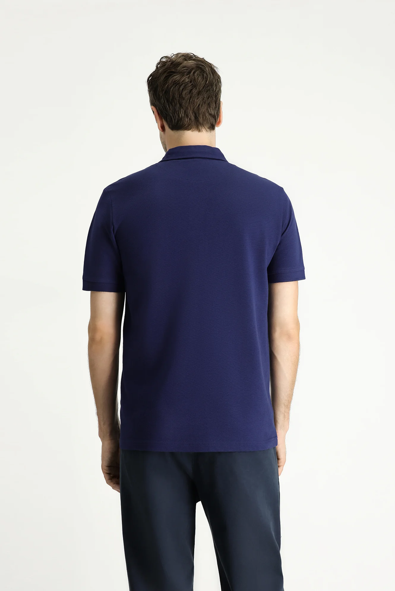 Orta Lacivert Polo Yaka Regular Fit Desenli Pamuk Tişört - Image 4