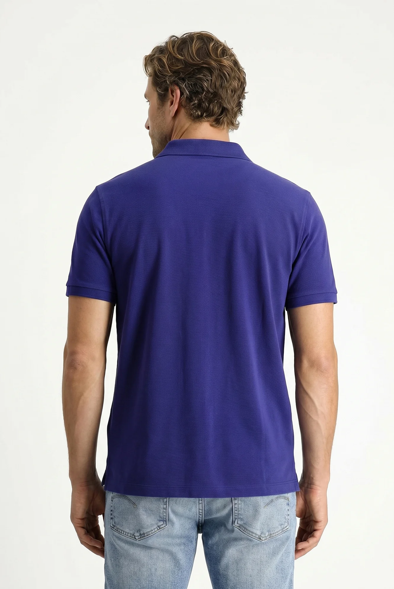 Orta Lacivert Polo Yaka Regular Fit Nakışlı Pamuk Tişört - Image 3