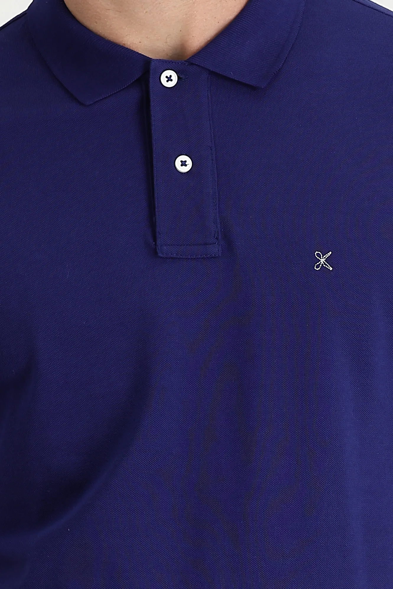 Orta Lacivert Polo Yaka Regular Fit Nakışlı Pamuk Tişört - Image 3