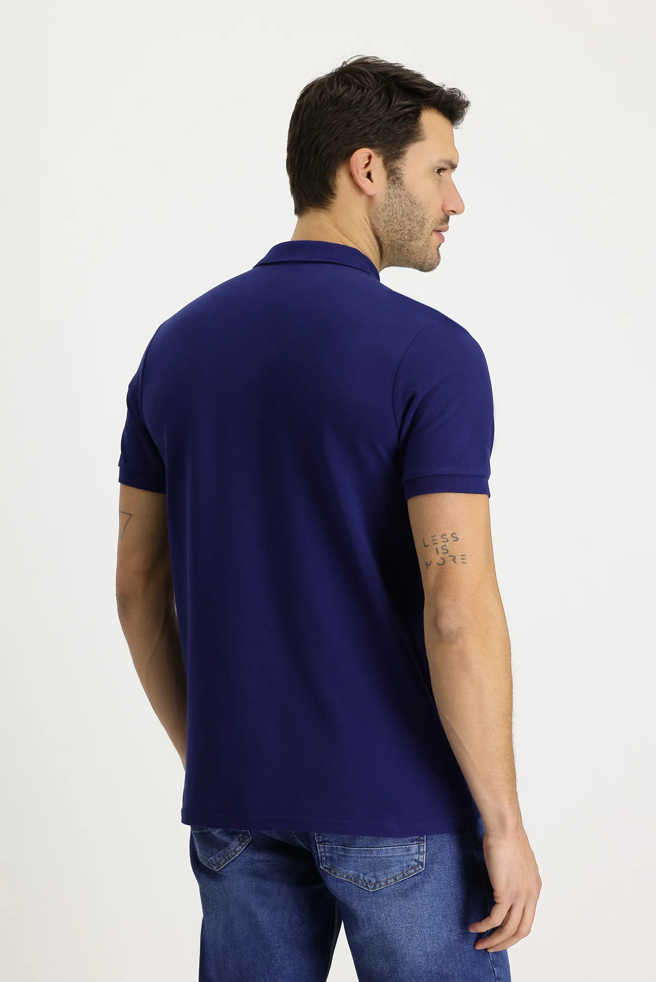 Orta Lacivert Polo Yaka Regular Fit Nakışlı Pamuk Tişört - Image 5