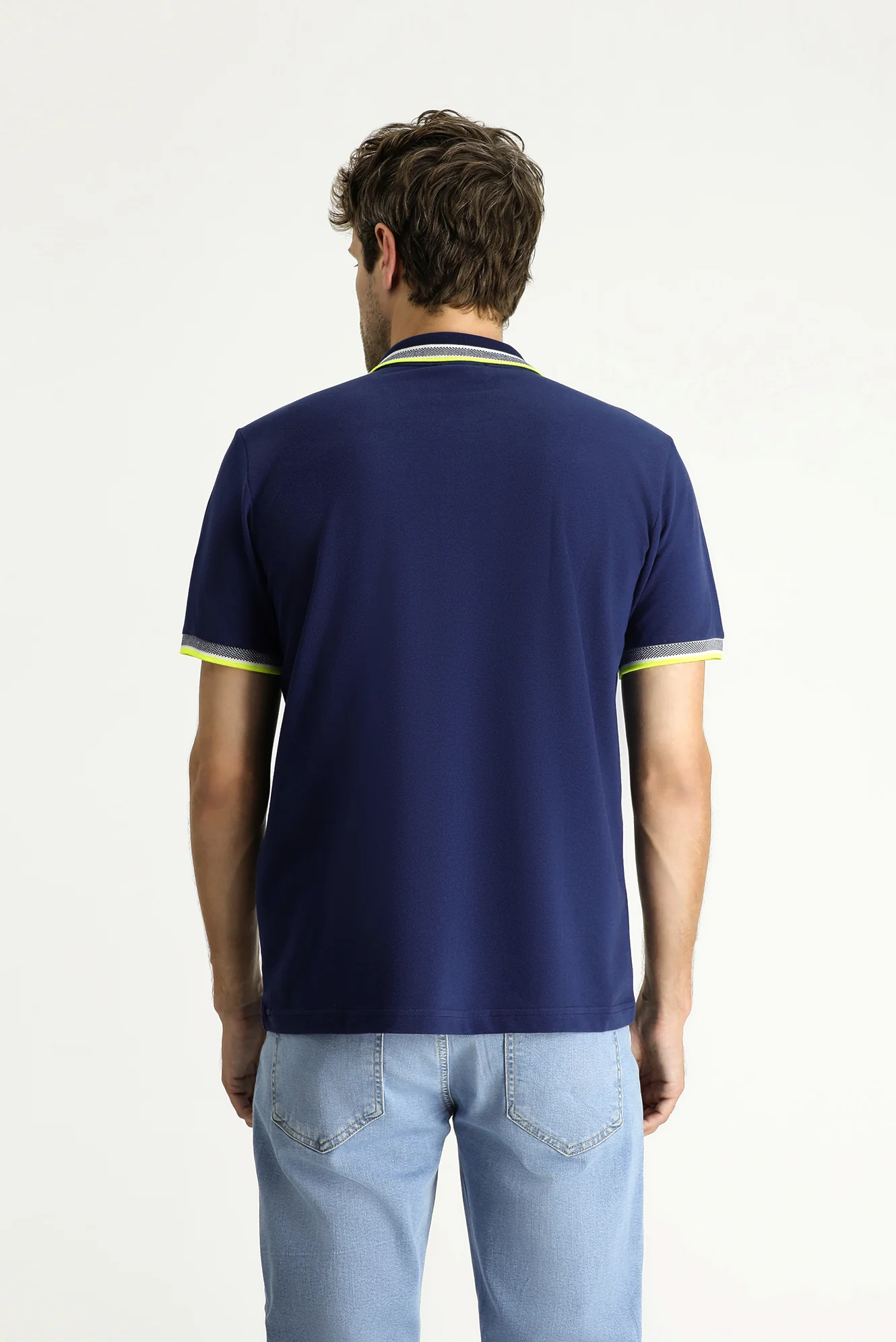 Orta Lacivert Polo Yaka Regular Fit Desenli Nakışlı Pamuk Tişört - Image 6