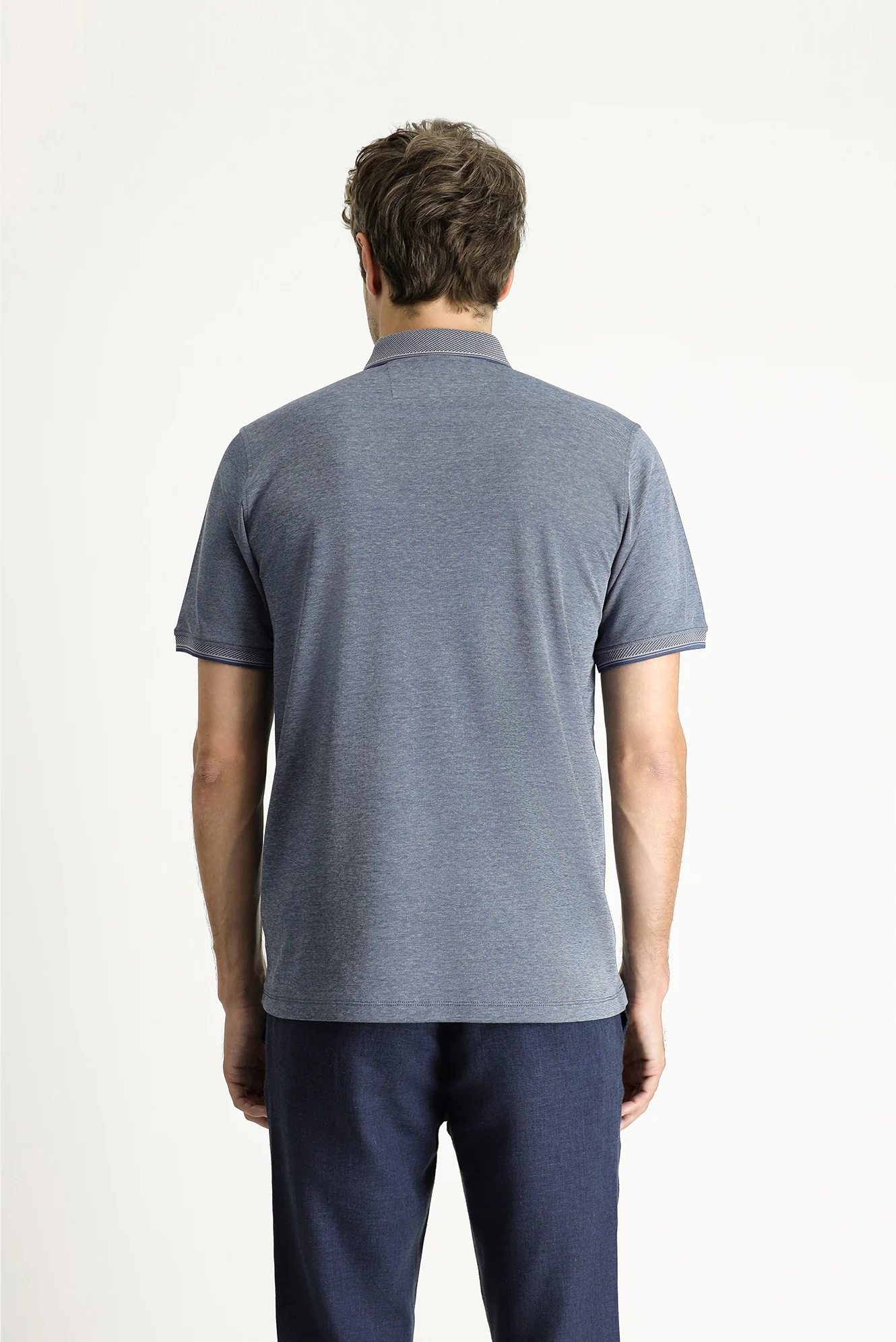 Orta Lacivert Polo Yaka Regular Fit Pamuklu Tişört - Image 4