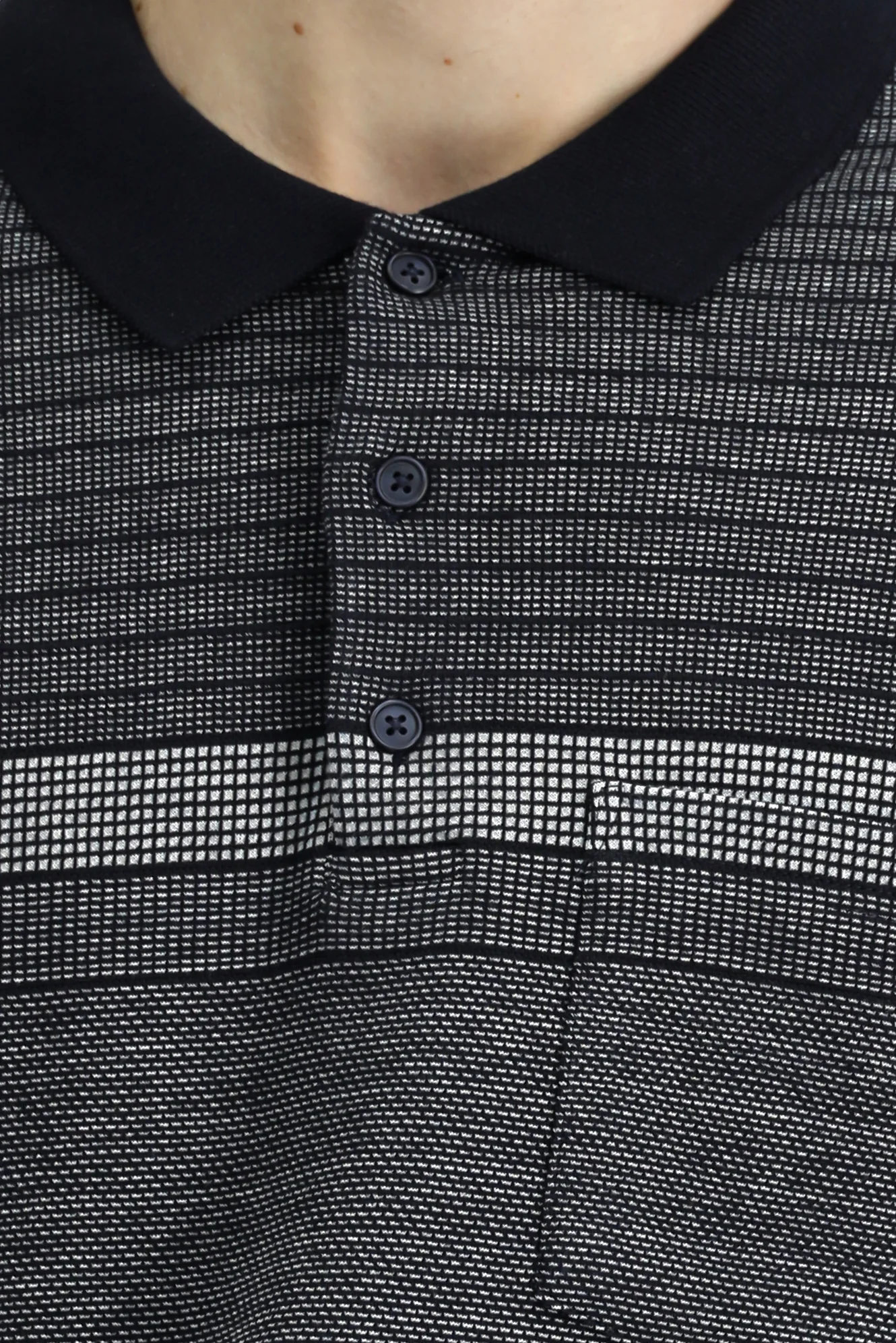 Orta Lacivert Polo Yaka Regular Fit Çizgili Sweatshirt - Image 5