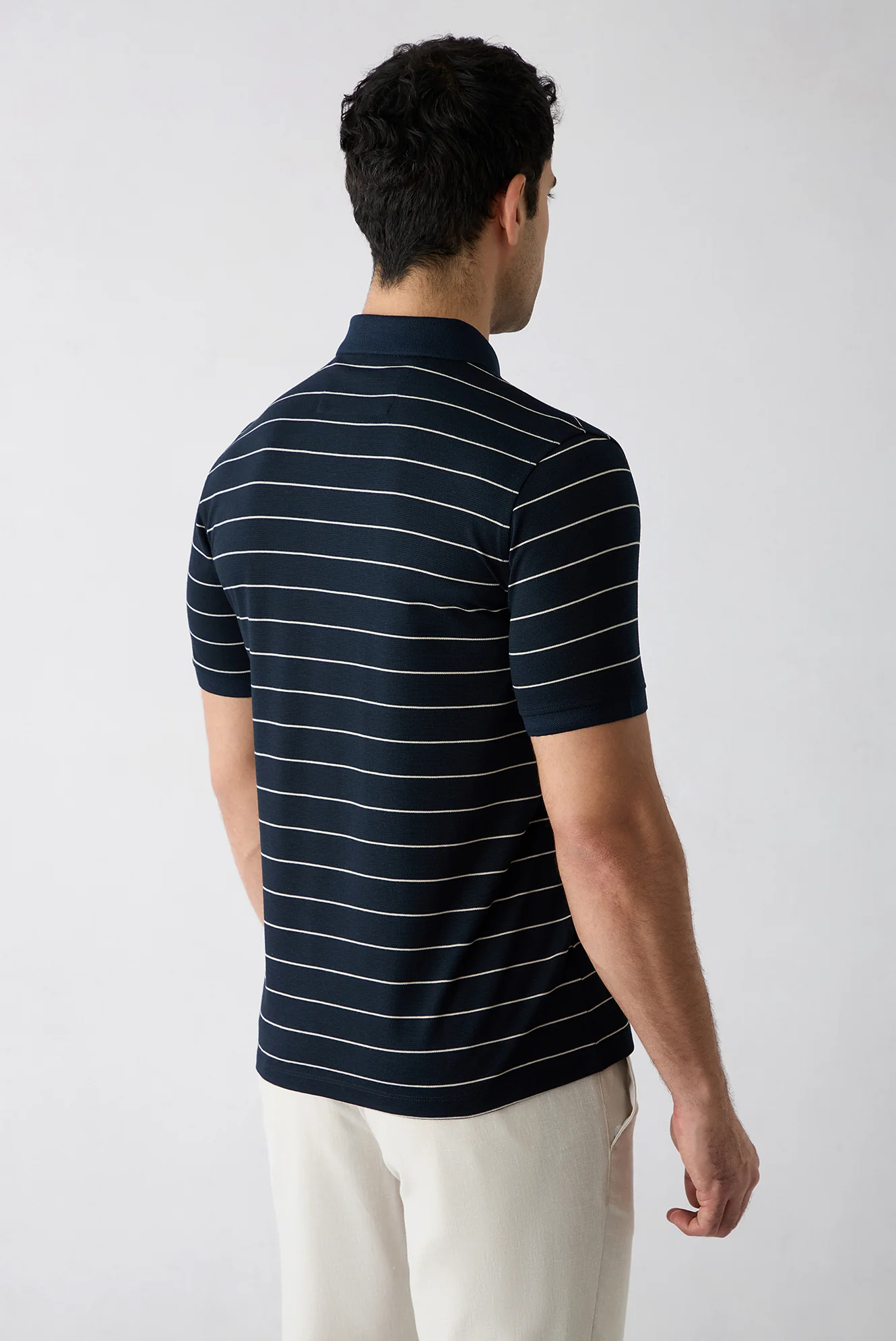 Orta Lacivert Regular Fit Çizgili Cepli Düğmeli Polo Yaka Tişört - Image 6