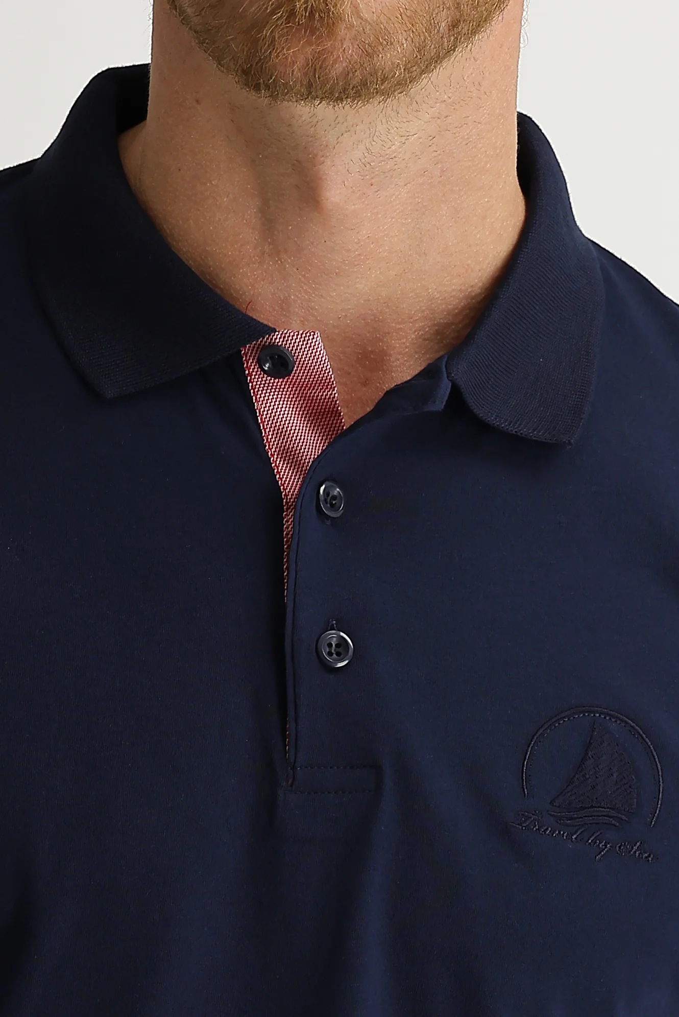 Orta Lacivert Polo Yaka Slim Fit Dar Kesim Desenli Tişört - Image 3