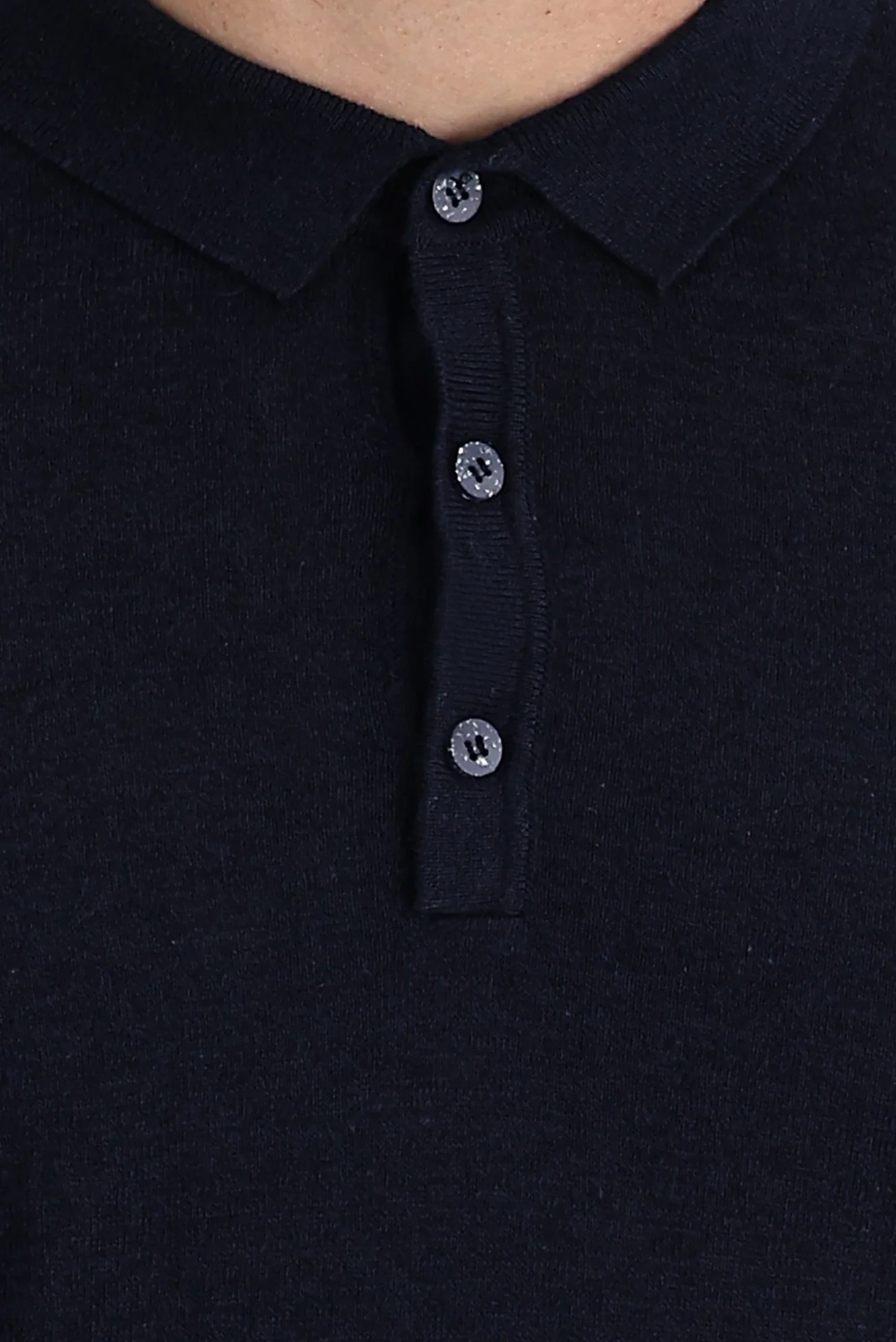 Orta Lacivert Polo Yaka Slim Fit Dar Kesim Keten Pamuklu Tişört - Image 3