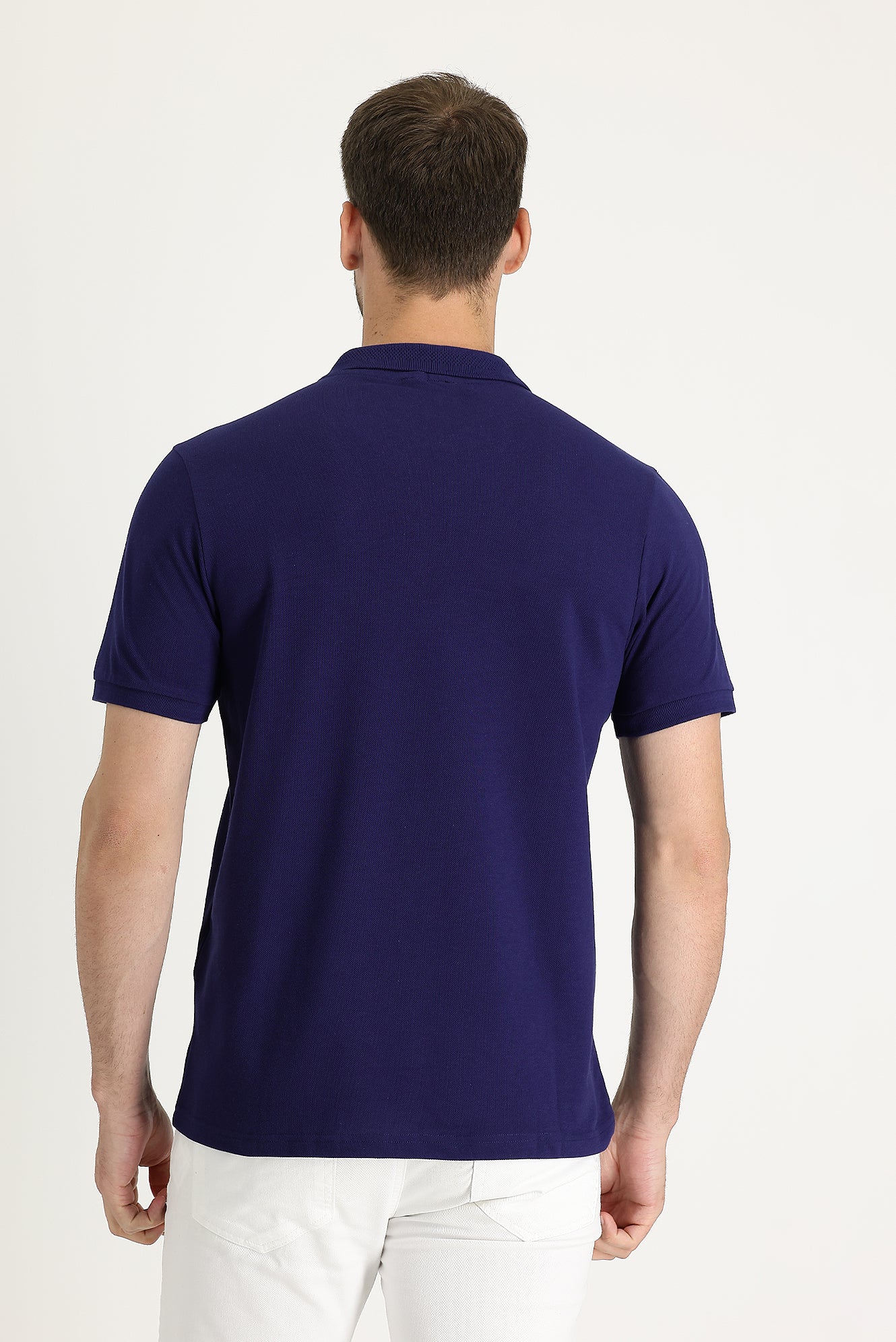 Orta Lacivert Polo Yaka Slim Fit Dar Kesim Pamuk Tişört - Image 4