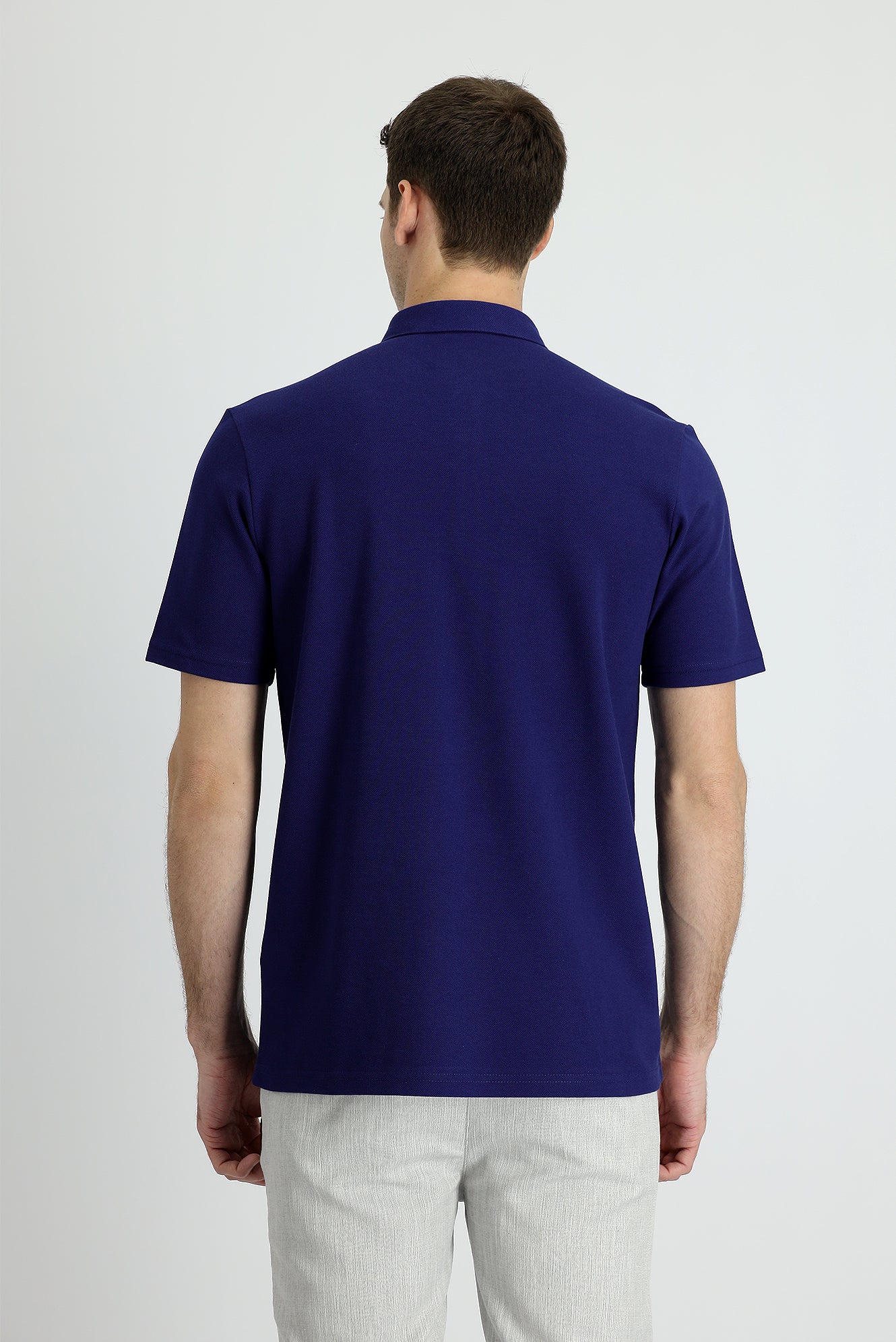 Orta Lacivert Polo Yaka Slim Fit Dar Kesim Pamuk Tişört - Image 2