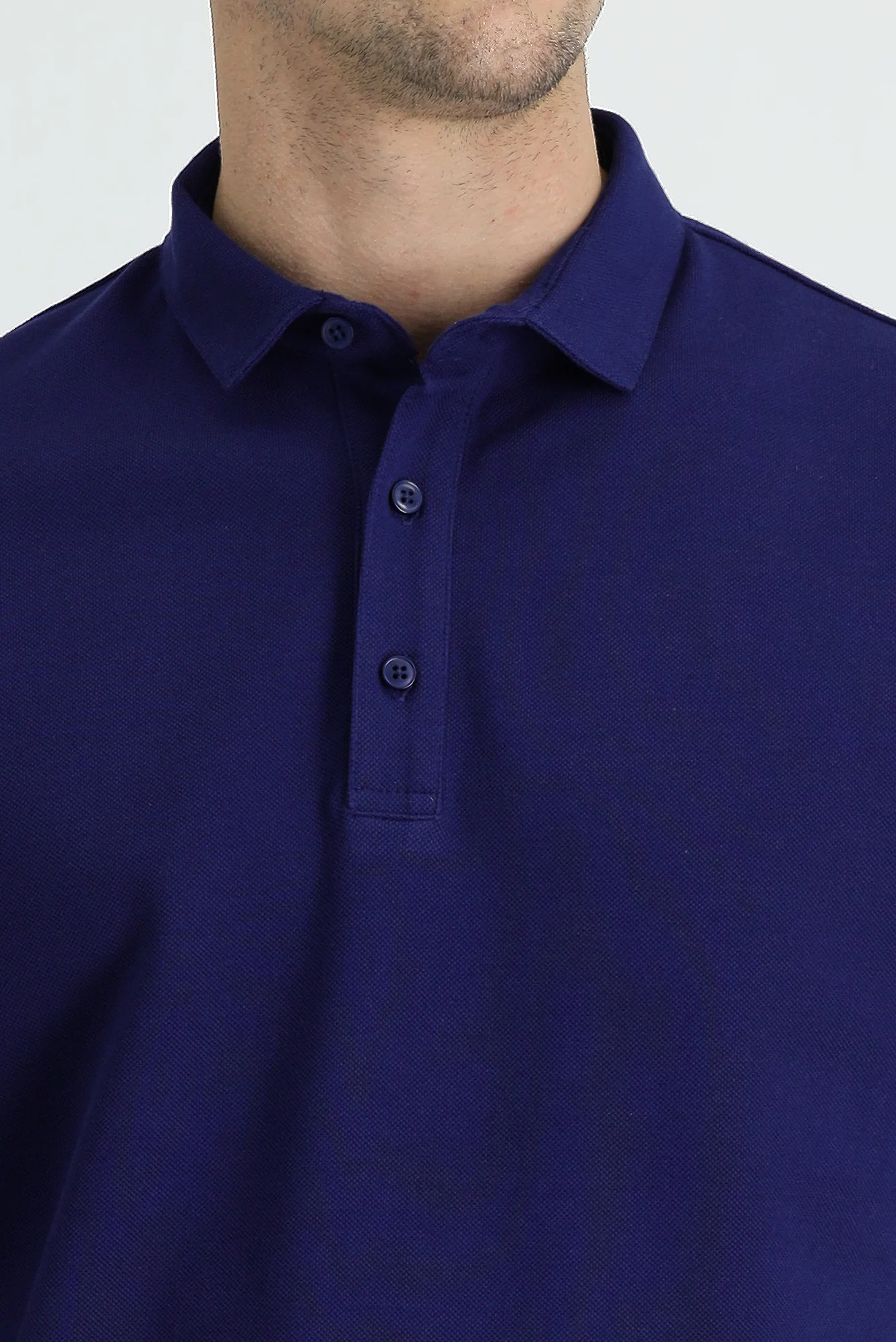 Orta Lacivert Polo Yaka Slim Fit Dar Kesim Pamuk Tişört - Image 3