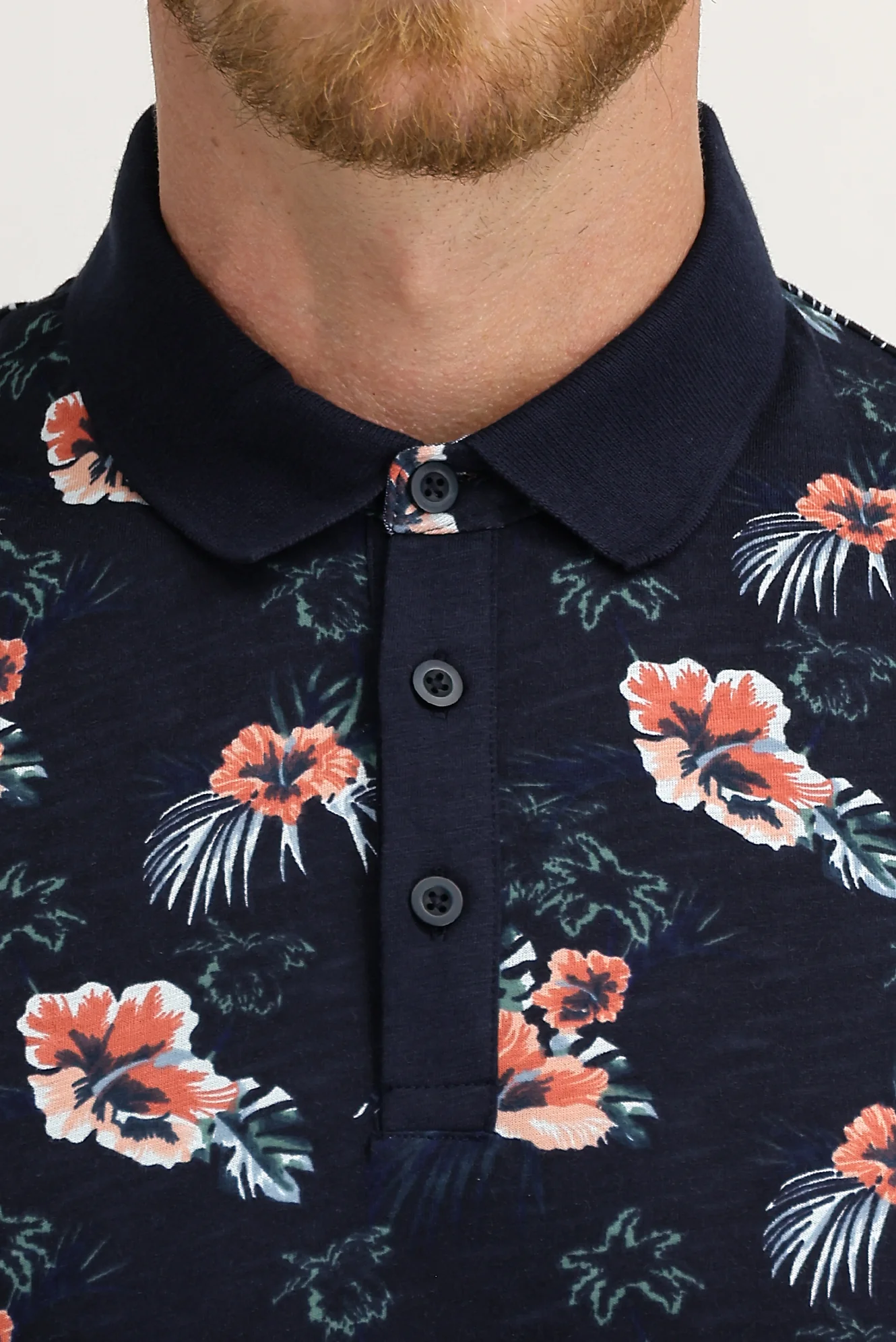 Orta Lacivert Polo Yaka Super Slim Fit Ekstra Dar Kesim Baskılı Pamuk Tişört - Image 3