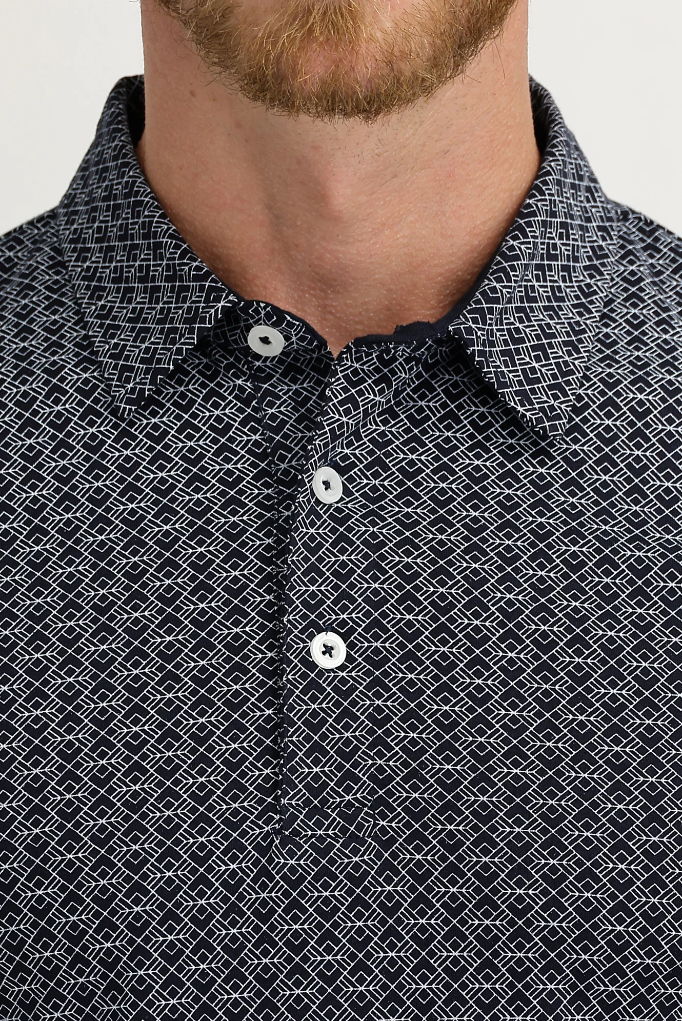 Orta Lacivert Polo Yaka Super Slim Fit Ekstra Dar Kesim Fit Baskılı Pamuk Tişört - Image 3