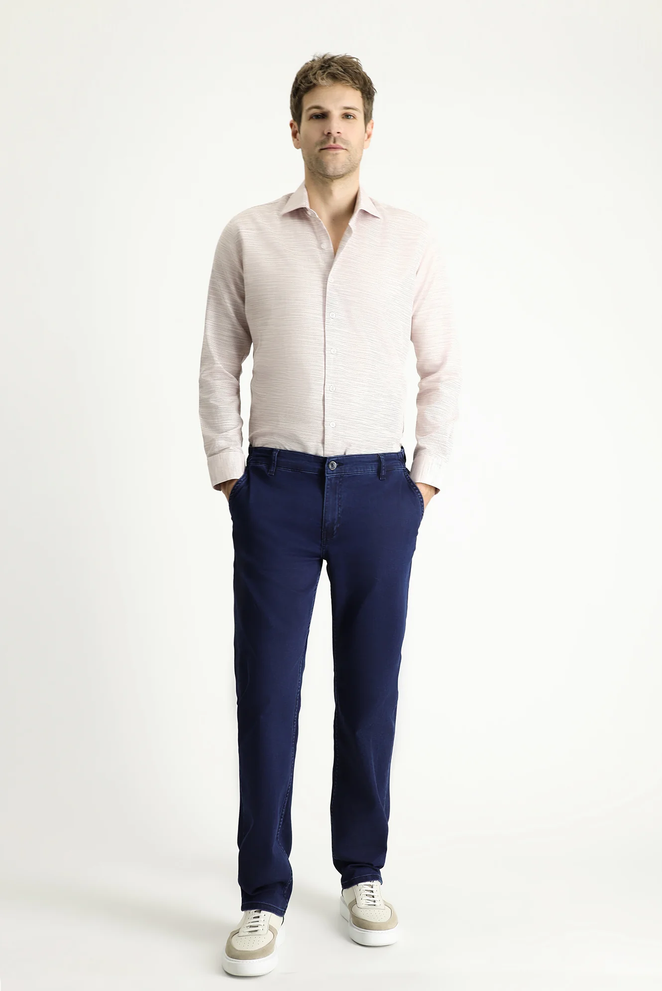 Orta Lacivert Regular Fit Standart Kesim Beli Lastikli Likralı Denim Look Pantolon