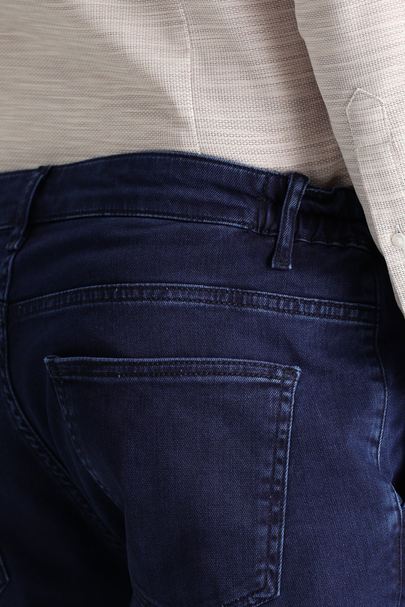 Orta Lacivert Regular Fit Standart Kesim Beli Lastikli Likralı Denim Look Pantolon - Image 5