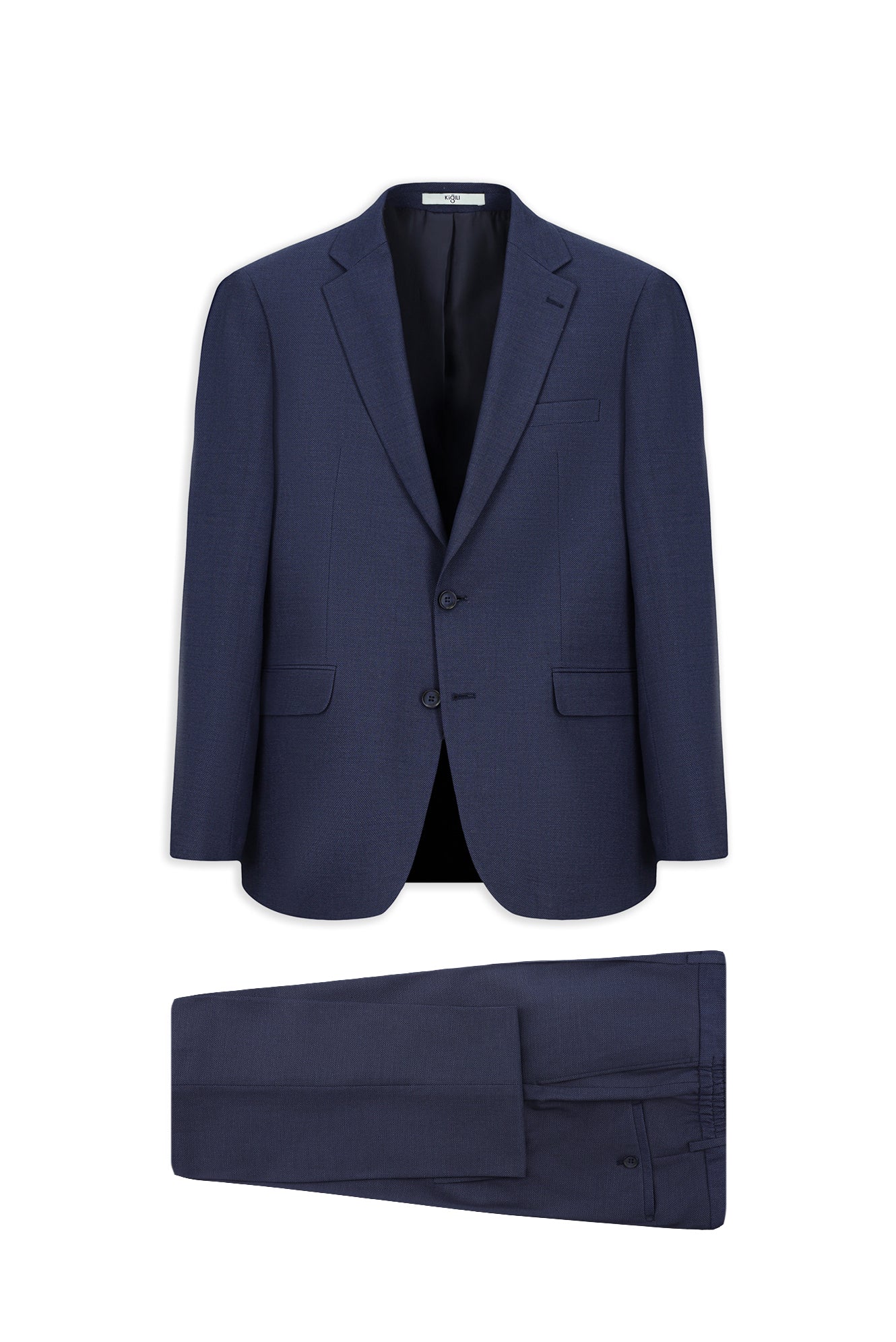Orta Lacivert 7 Drop Slim Fit Dar Kesim Beli Lastikli Takım Elbise
