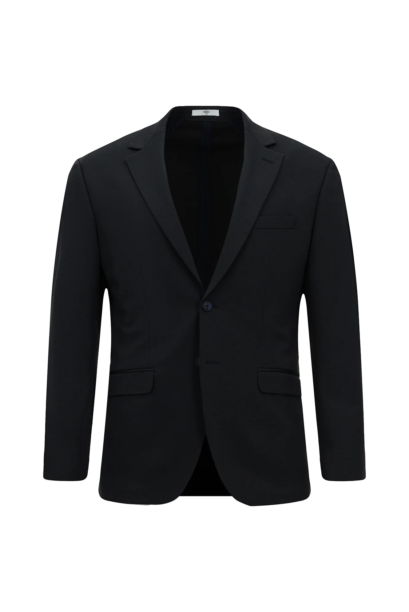 Orta Lacivert 8 Drop Long Slim Fit Uzun Dar Kesim Mono Yaka Beli Lastikli İpli Örme Likralı Esnek Çizgili Yarım Astar Takım Elbise - Image 2