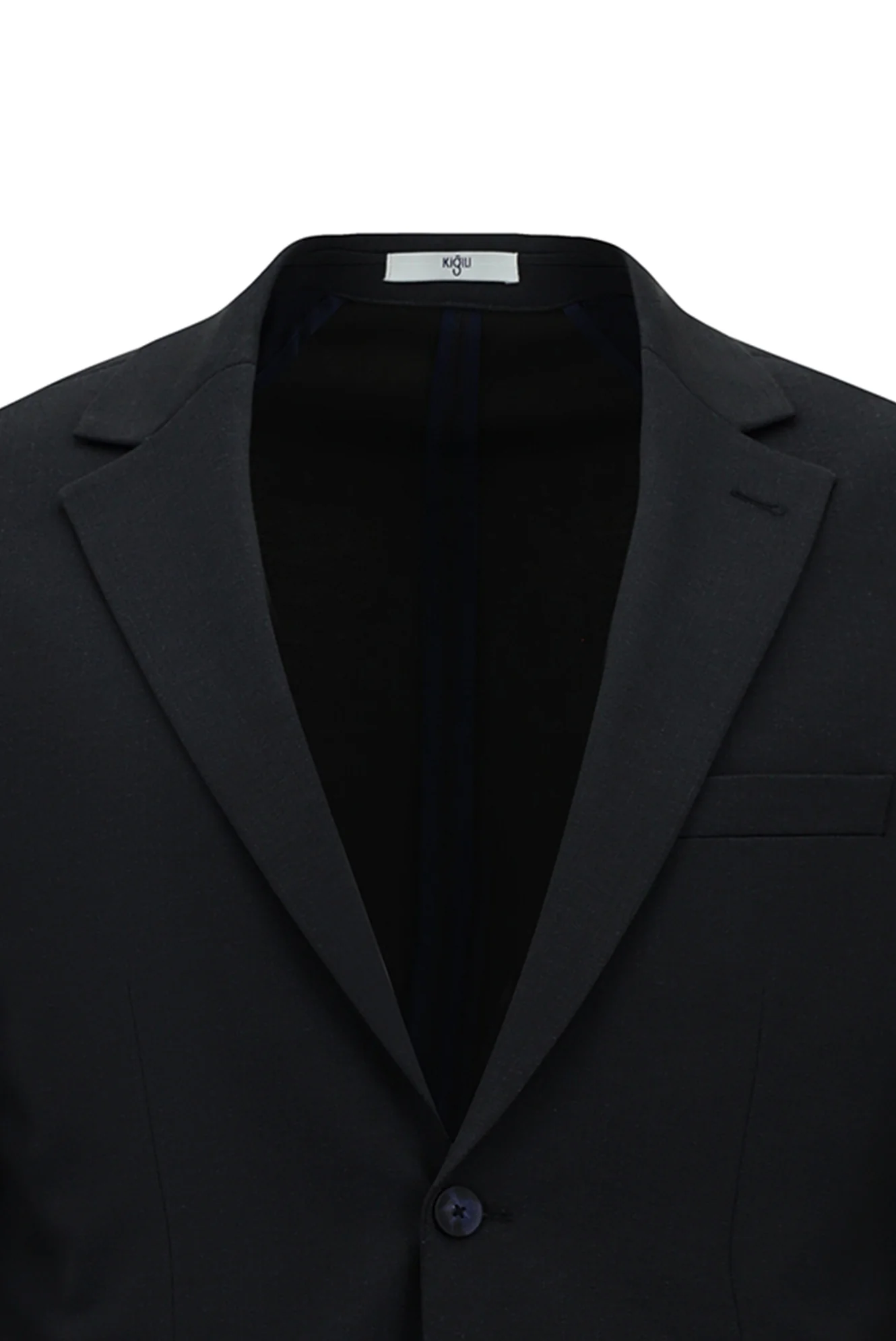 Orta Lacivert 8 Drop Long Slim Fit Uzun Dar Kesim Mono Yaka Beli Lastikli İpli Örme Likralı Esnek Çizgili Yarım Astar Takım Elbise - Image 3